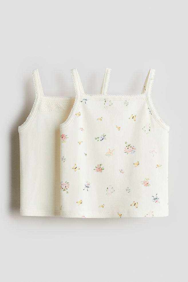 2-pack cotton strappy tops - White/Floral/Light pink/Swans - 1