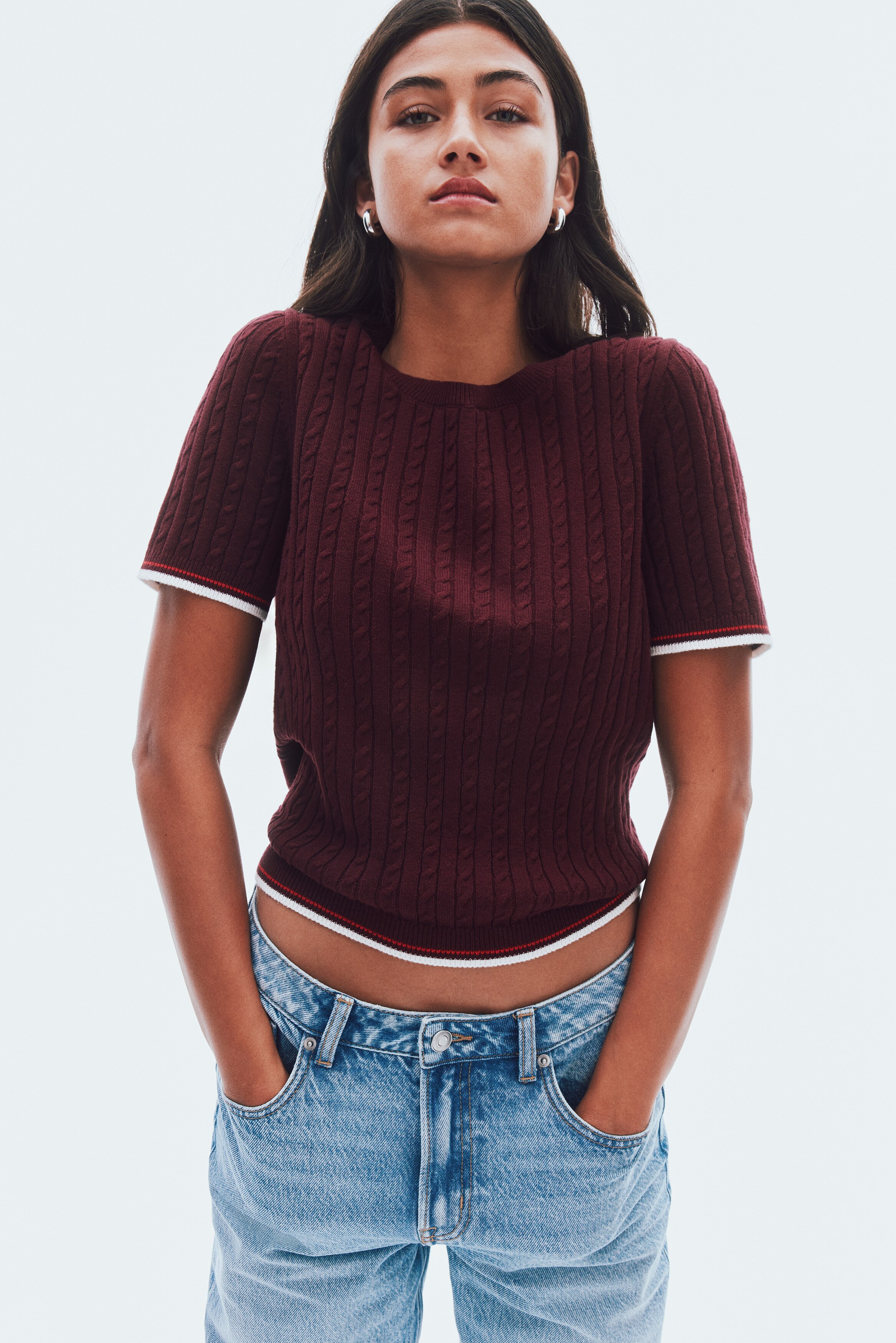 Cable-knit T-shirt