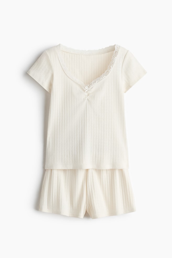 Pyjama en jersey pointelle - Crème/Noir - 1