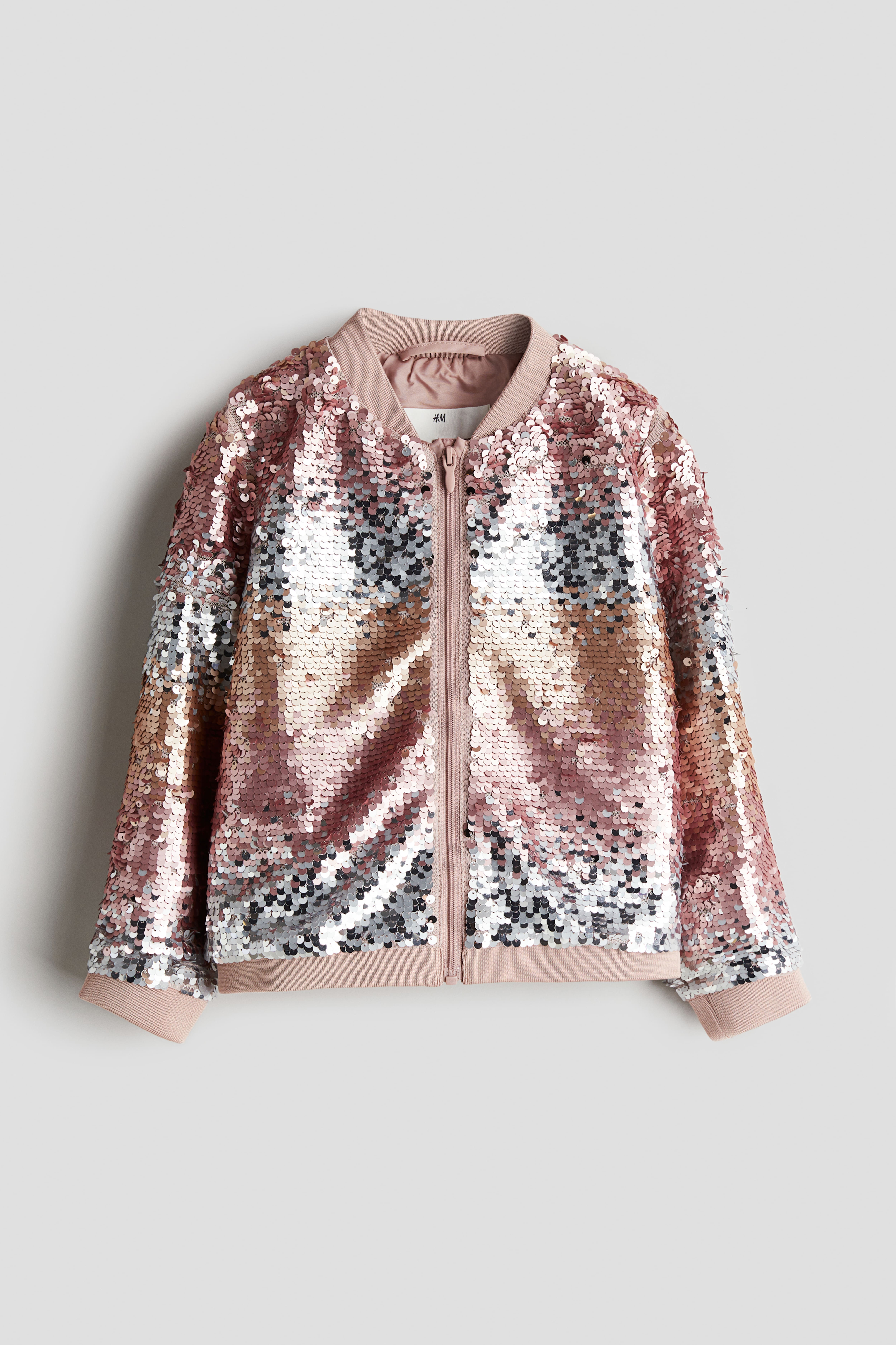 Girls Pink Sequined Bomber Jacket Size 5T 4 5Y H M