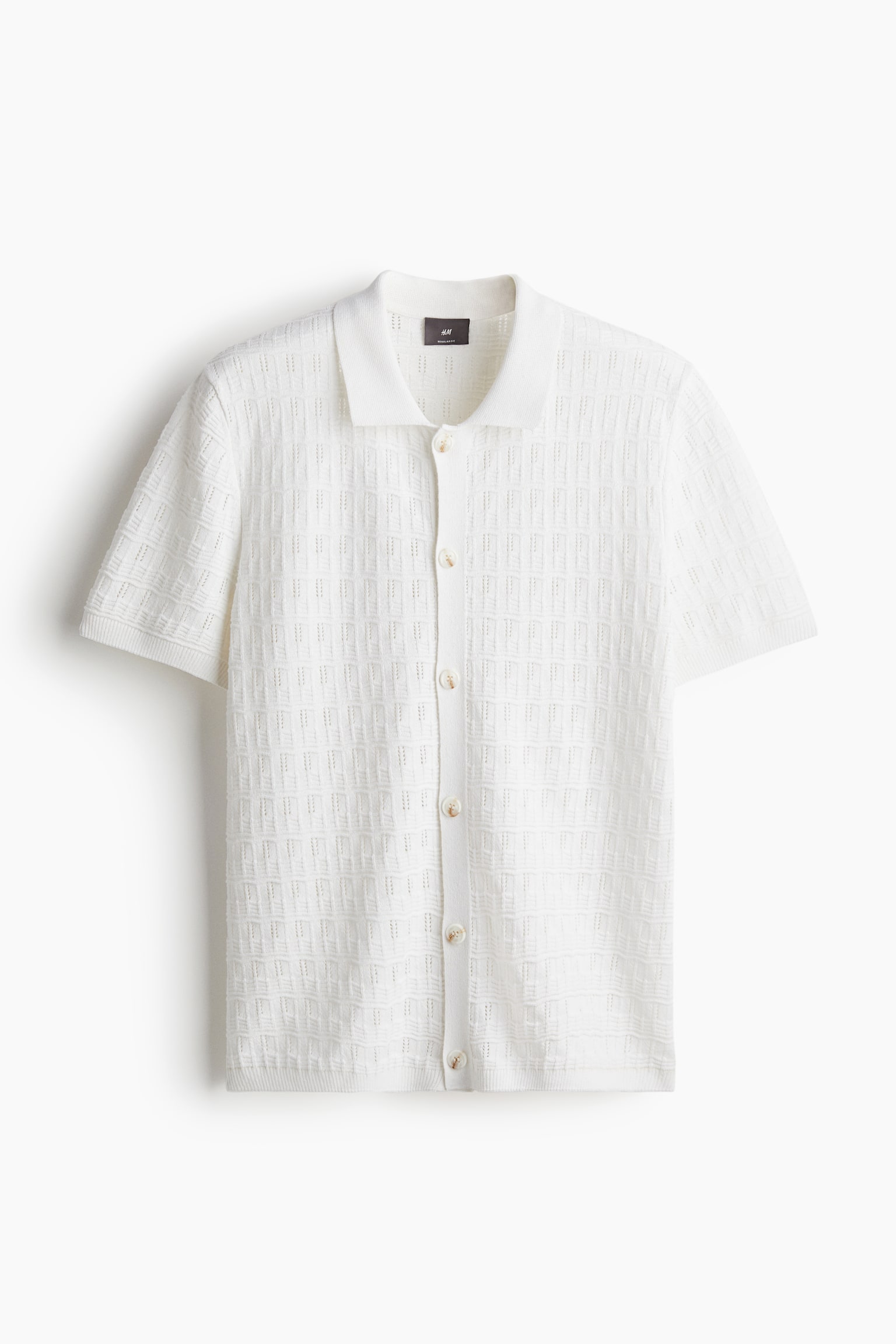 Regular Fit Pointelle-knit shirt - White/Black - 1