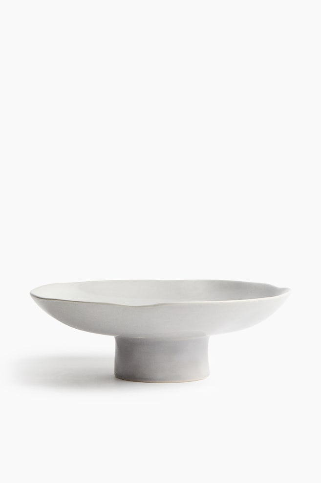 Footed Stoneware Bowl - Light gray - 1