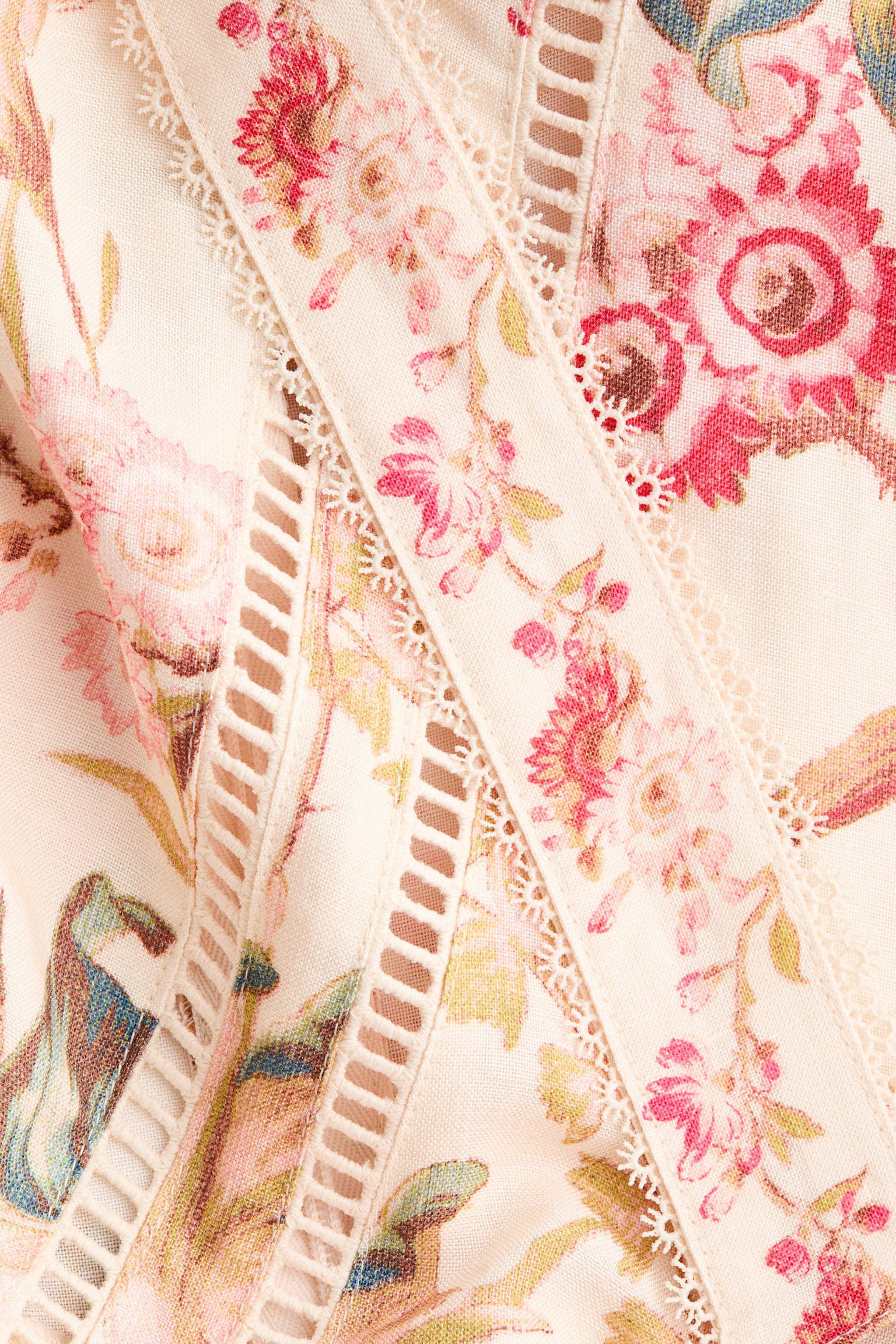 Linen-blend tie-strap dress - Light beige/Floral - 5