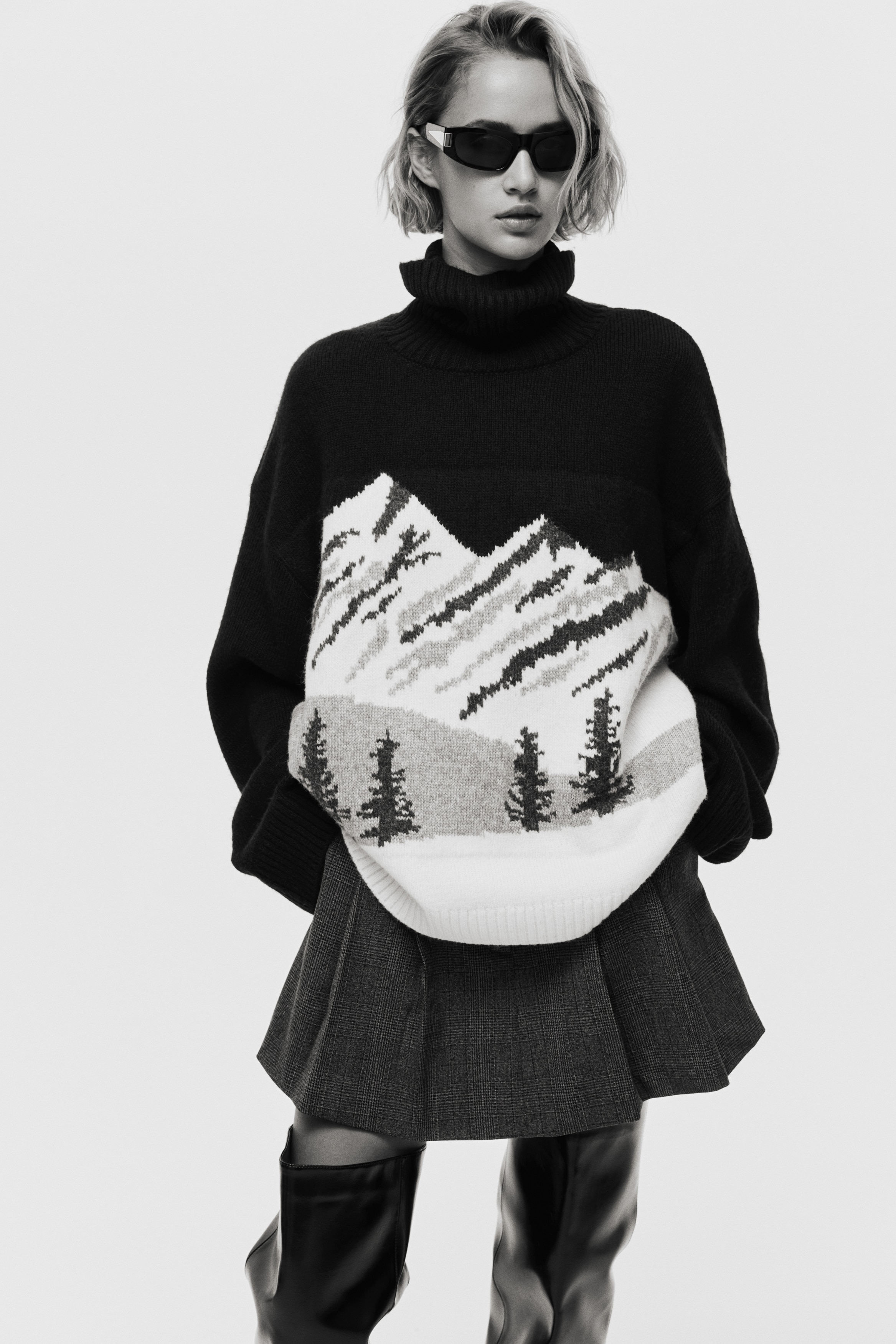 H & M - タートルネック ジャカードニットセーター - ブルー