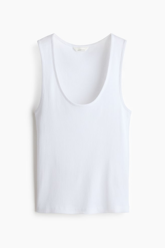 Silk-Blend Ribbed Tank Top - White - 1