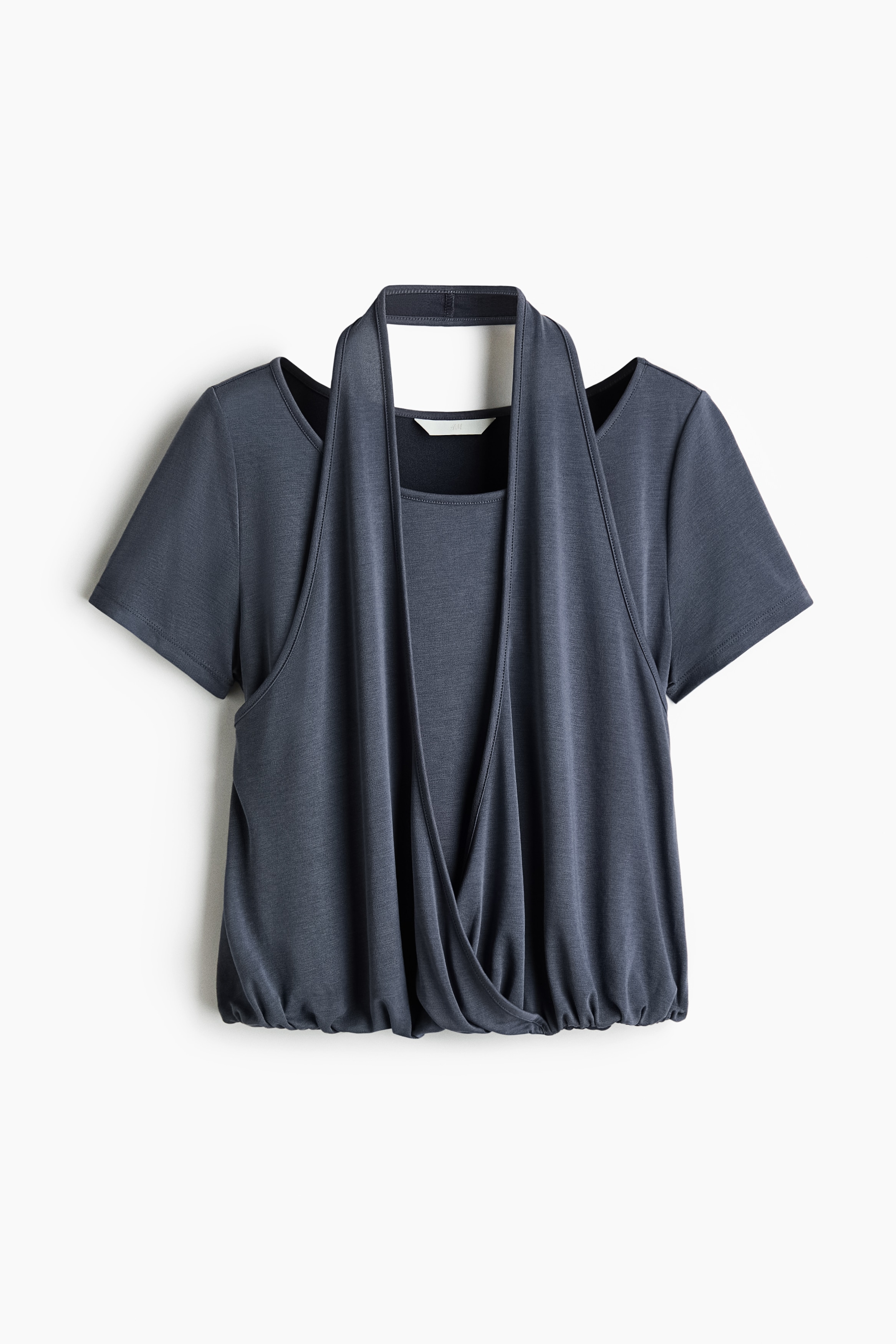 Layered bubble-hem top - Dark steel blue