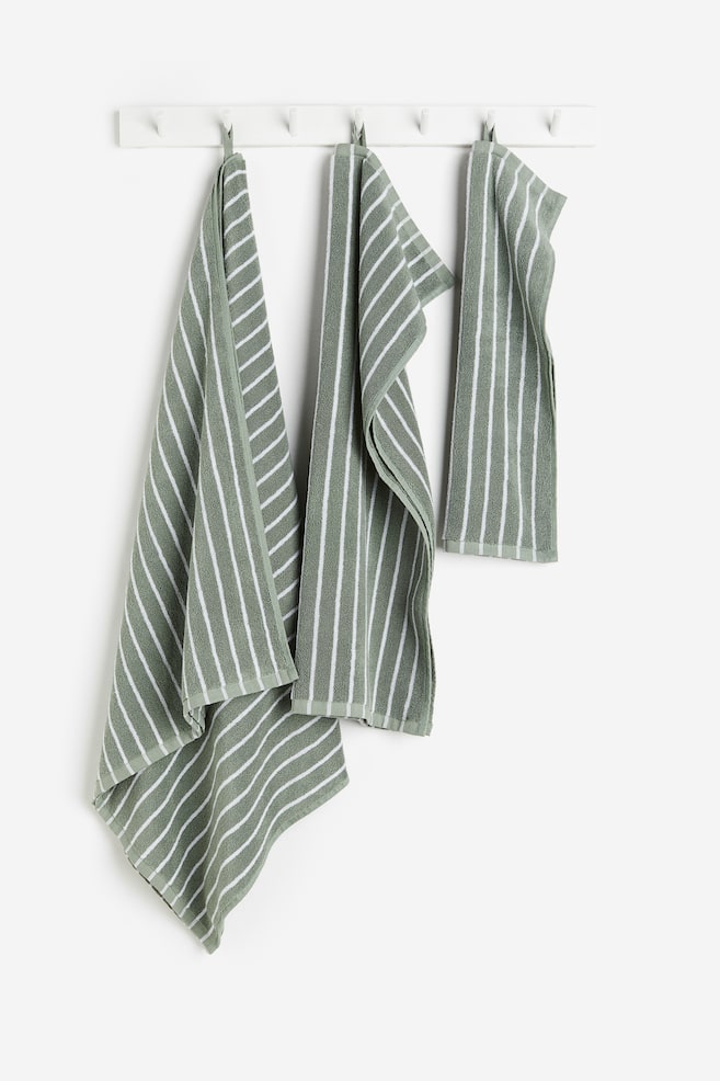 Striped bath towel  - Sage green/Striped/White/Black striped - 3