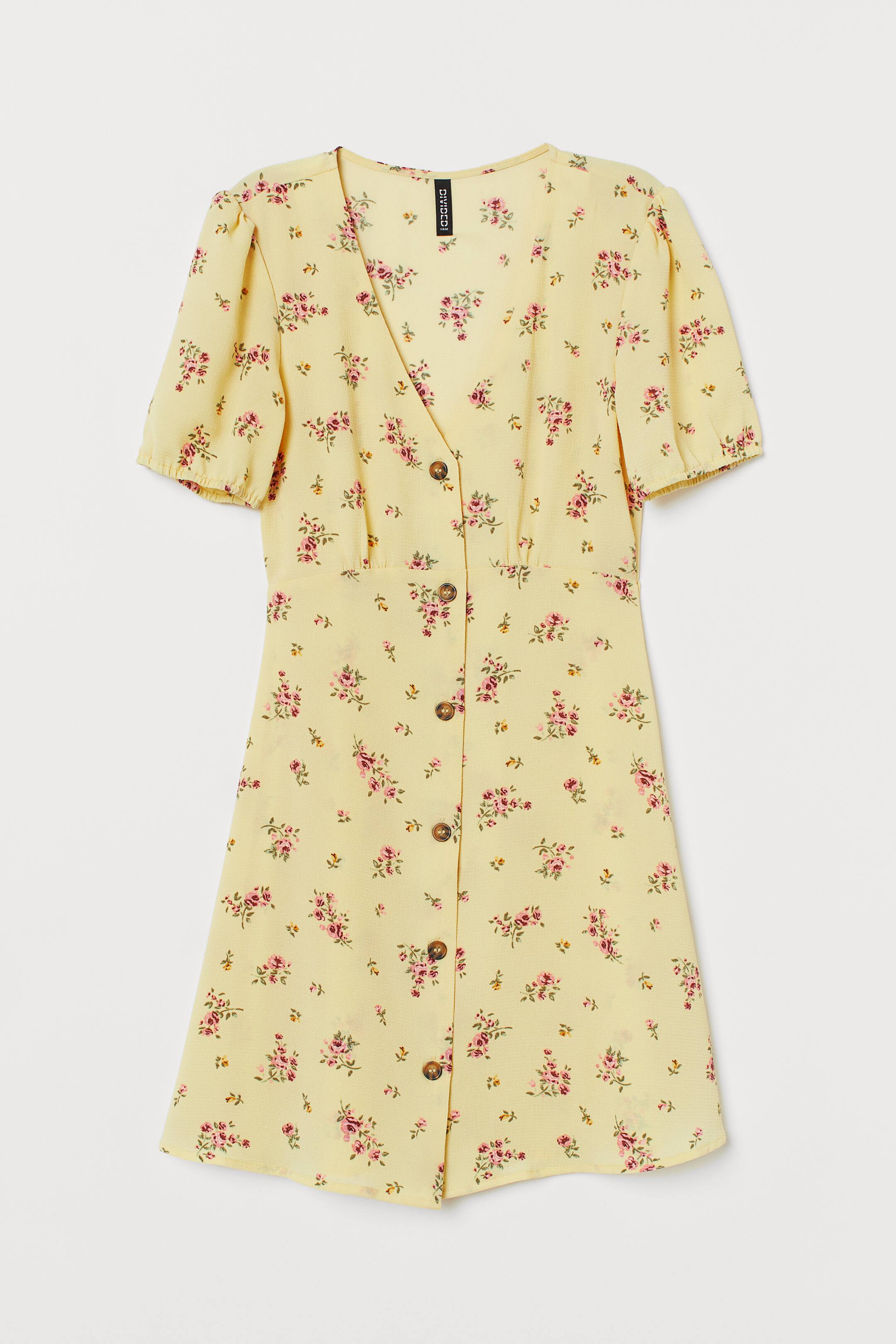 Προβολή μεγαλύτερης εικόνας: Crêpe dress - Light yellow/Floral - Ladies | H&M GR 1