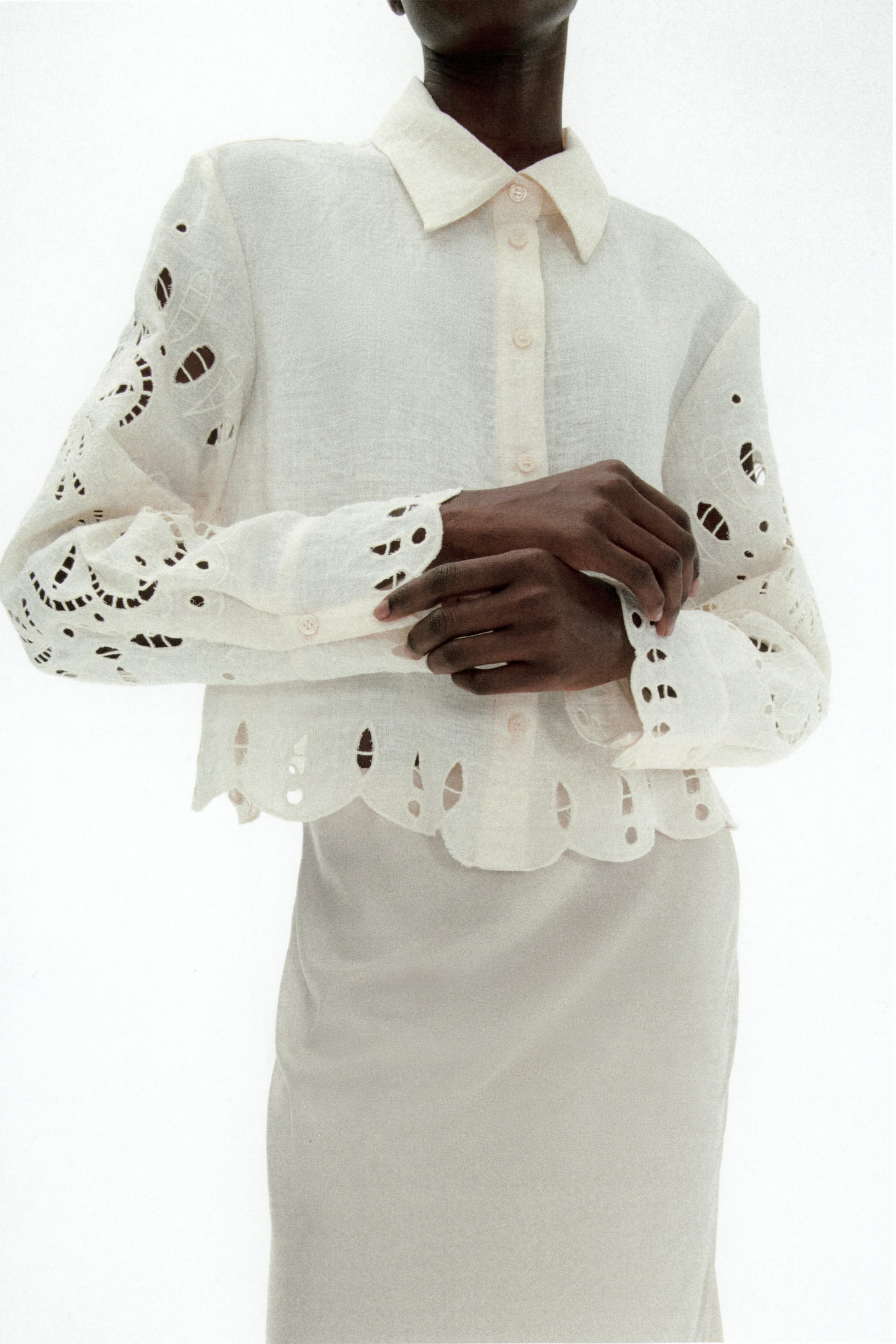 Broderie anglaise shirt - Cream - 5