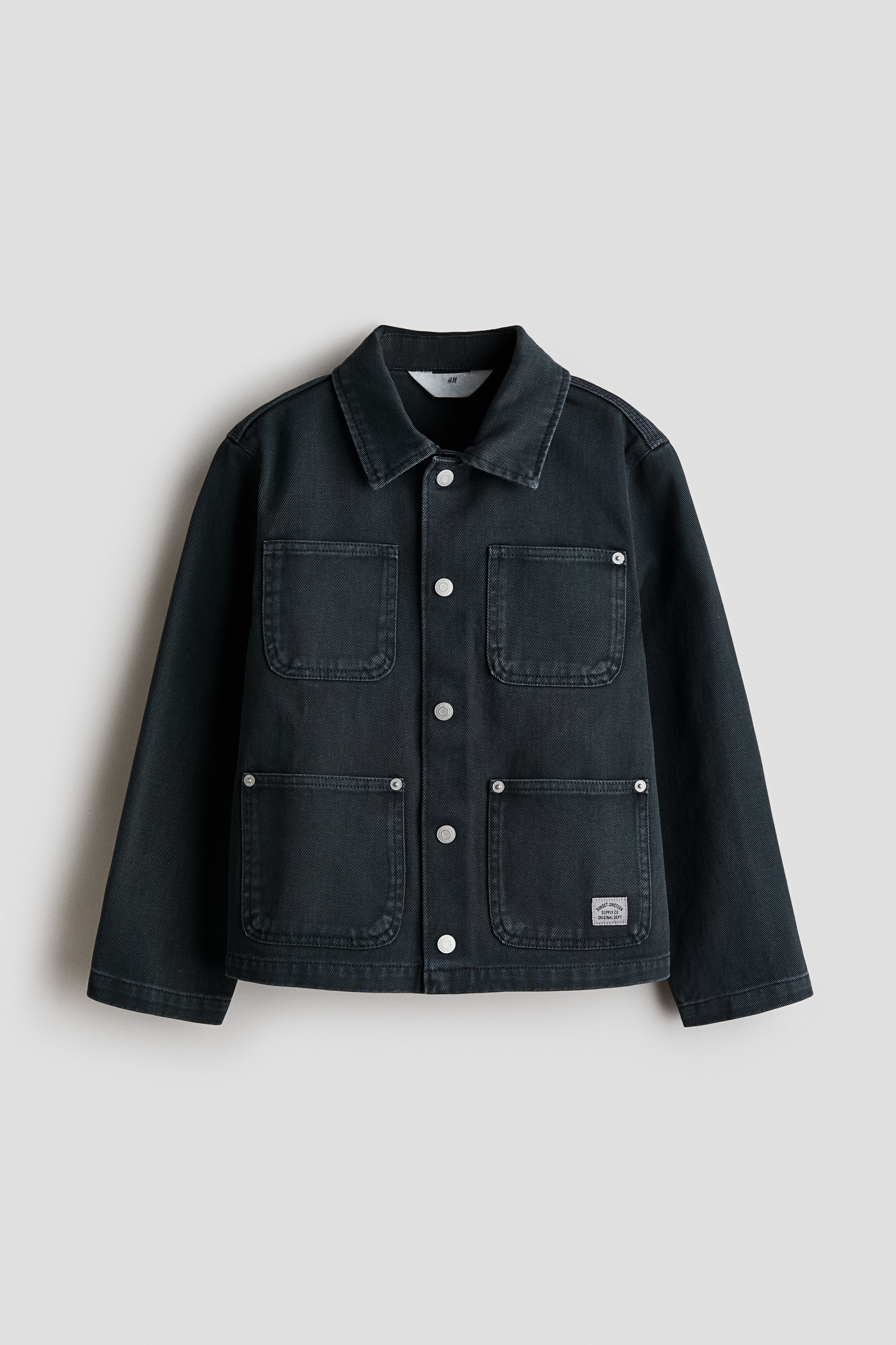 Chaqueta cargo en sarga de algodón - Gris denim oscuro