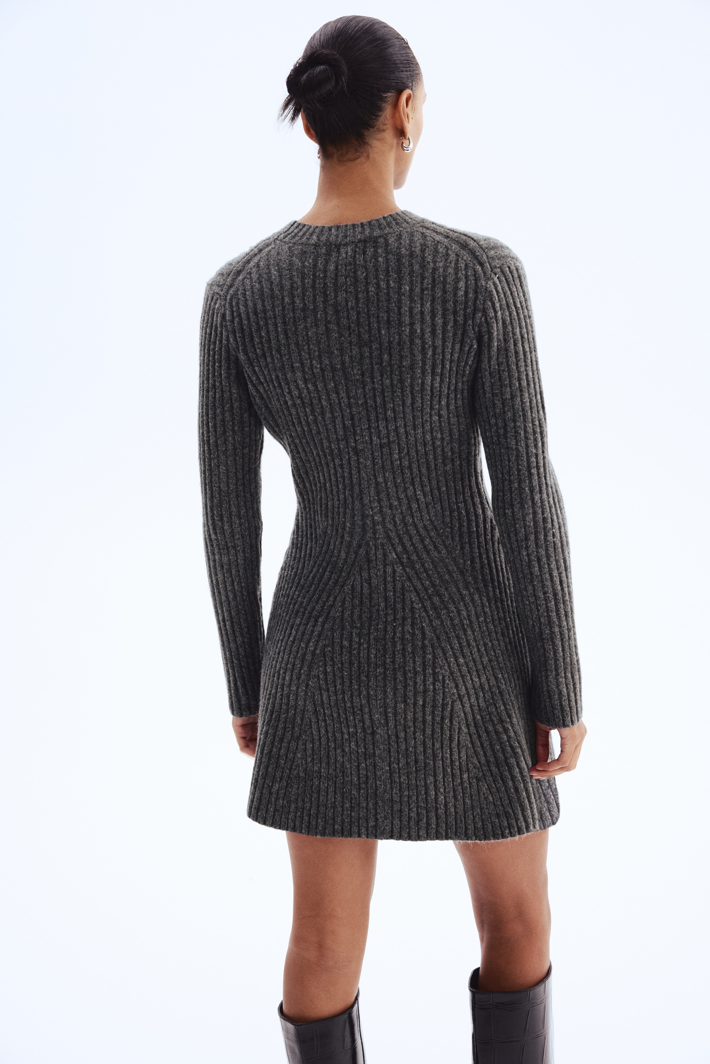 Women's Dark gray melange Rib-knit Dress | H&M US
