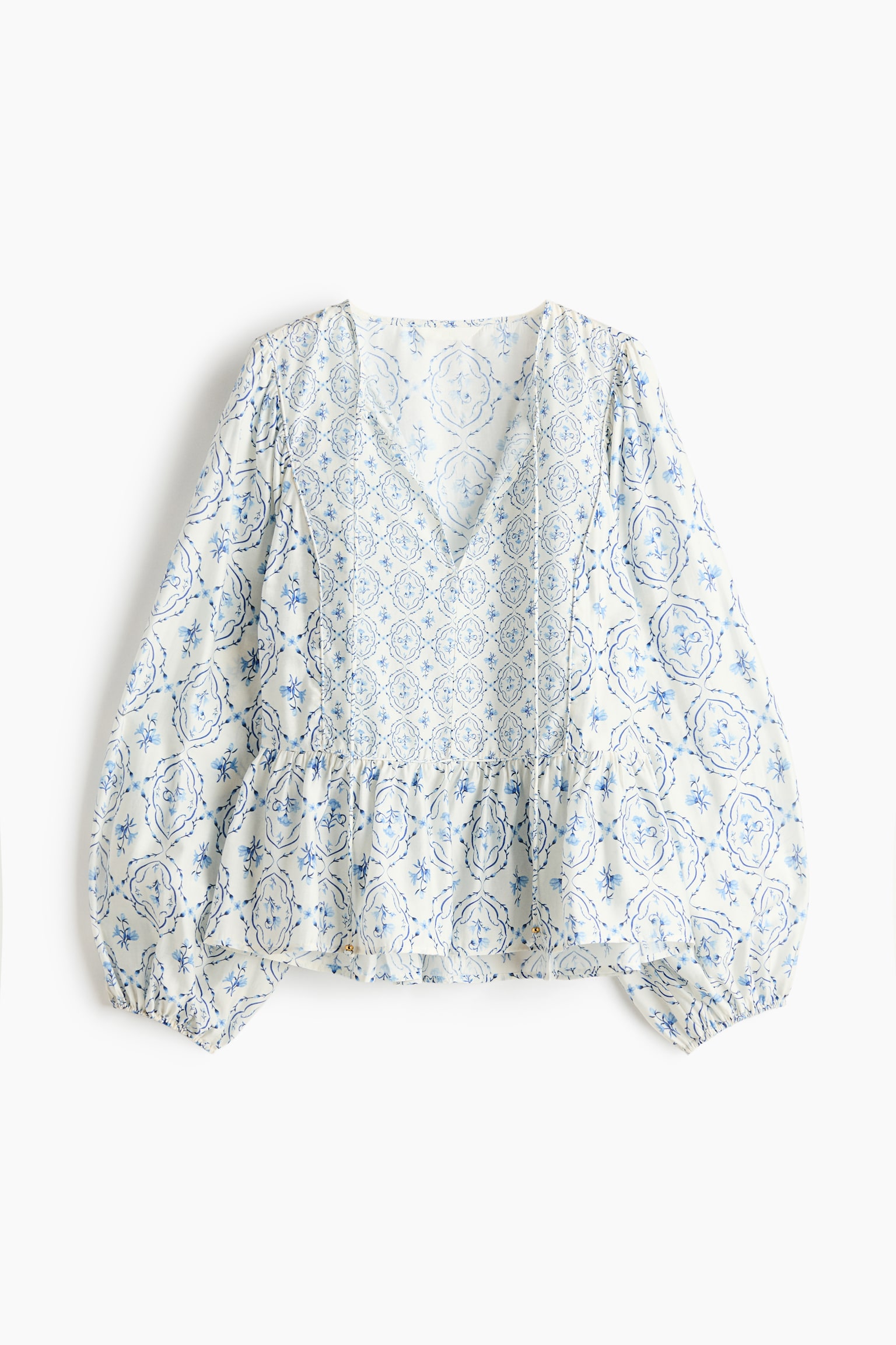 Bluzka z baskinką - Biały/Kwiaty/Zakurzony pomarańczowy/Wzór