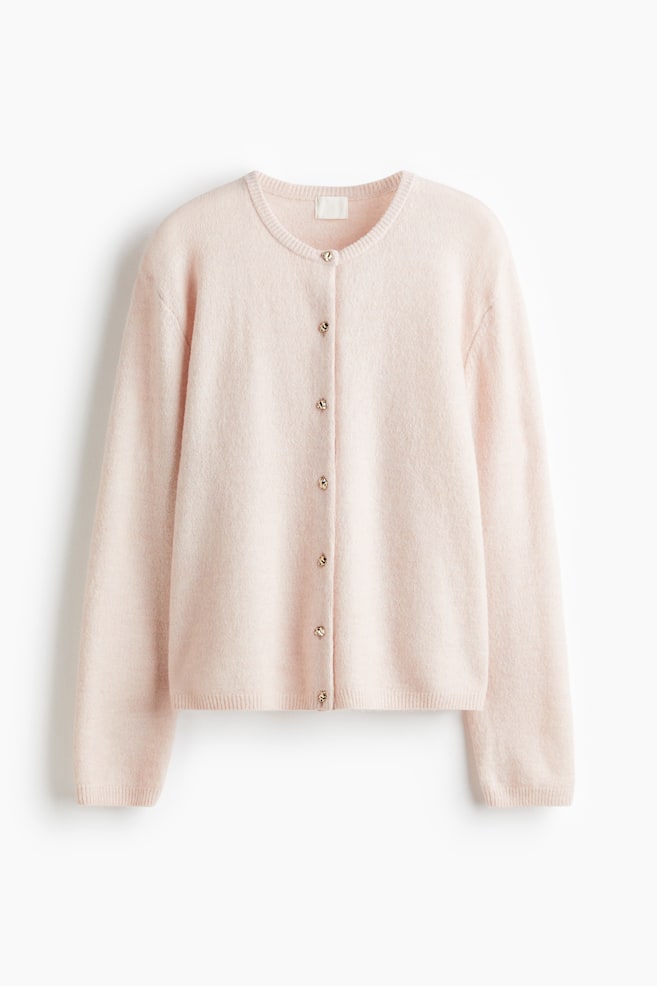 Fine-knit cardigan - Powder pink/Dark grey marl/Cream - 1