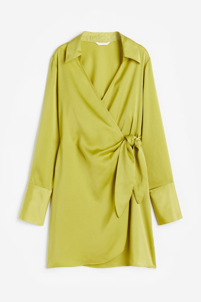 Satin wrap dress - Yellow-green/Dark green/Patterned - 2