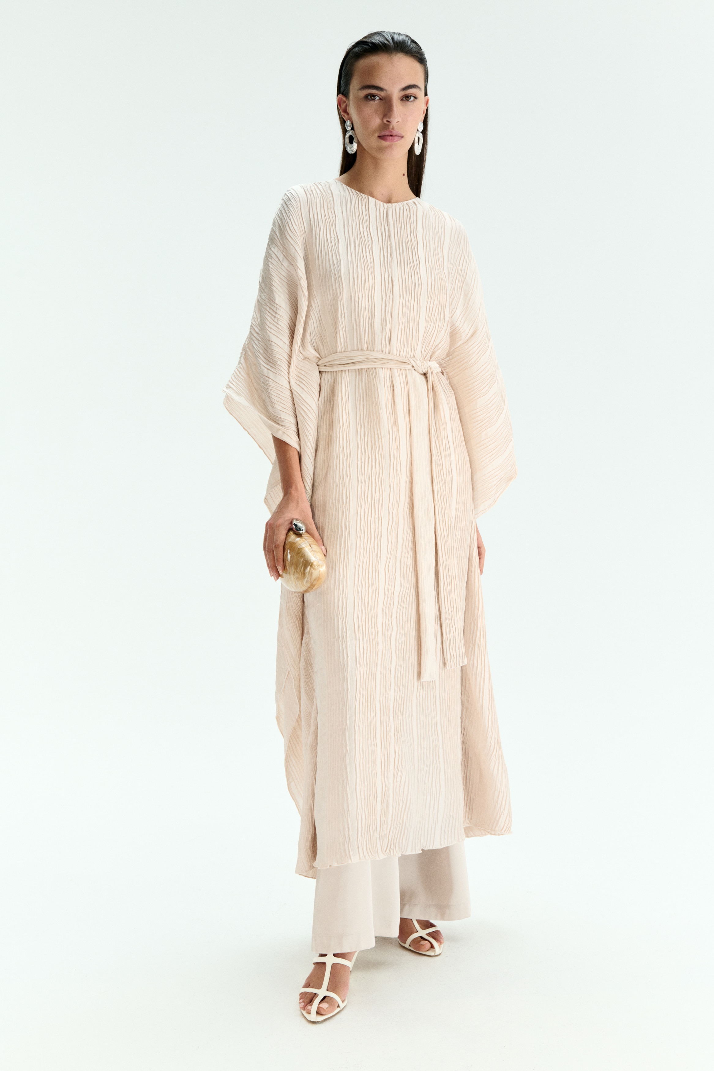 Women's Dark khaki green Crinkled tie-belt kaftan dress | H&M