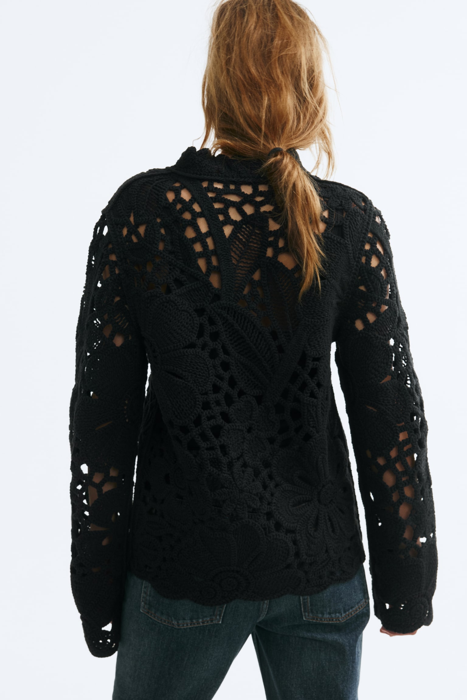 Женский кардиган H&M Crochet-Look, цвет: Чёрный — фото 4