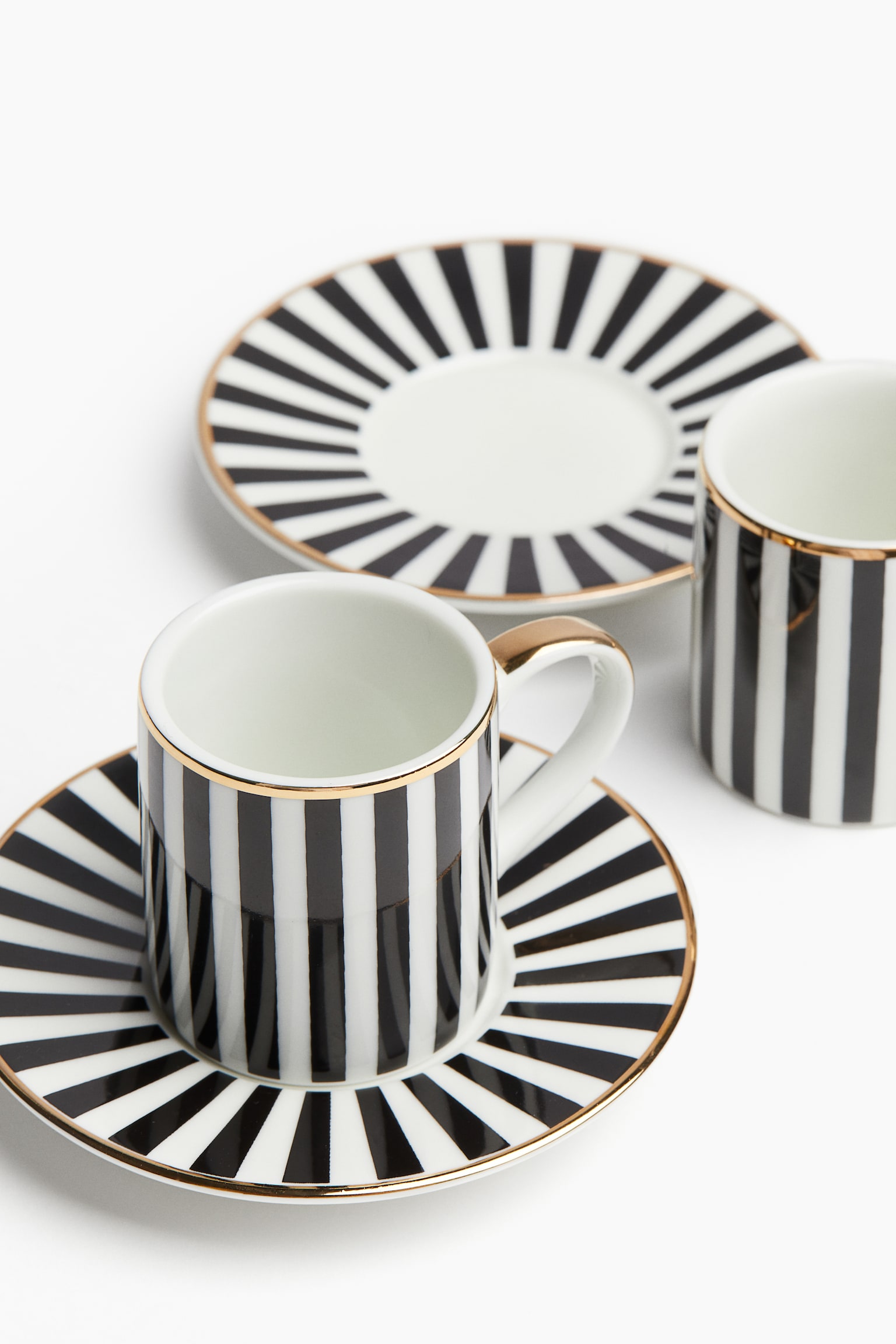 Lot de 2 tasses à expresso avec soucoupes - Noir/rayé/Vert foncé/Rose clair - 2