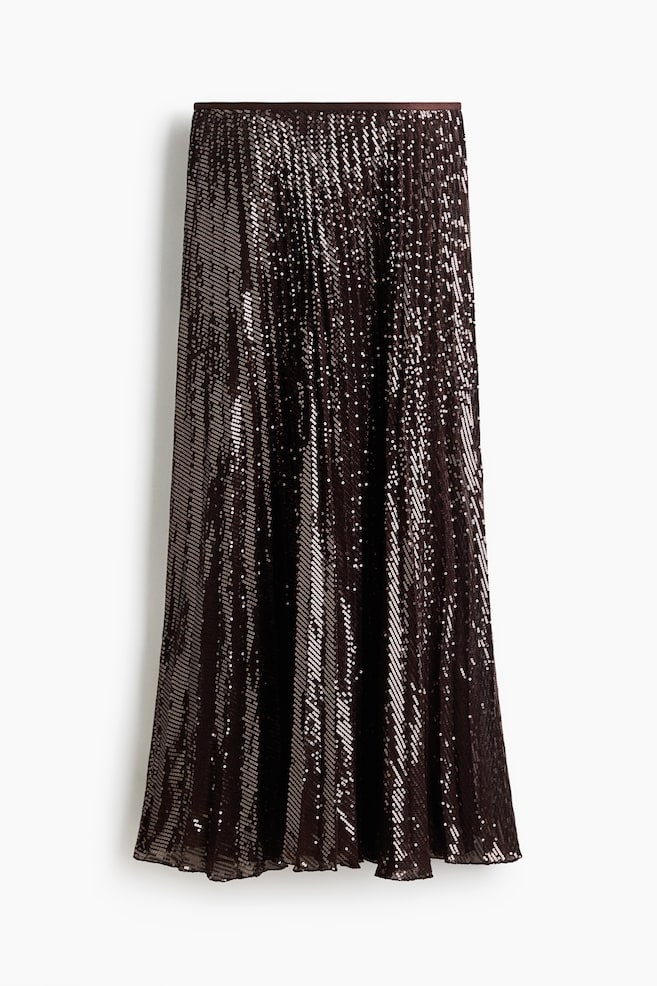 Falda plisada con lentejuelas - Marrón oscuro/Negro - 1