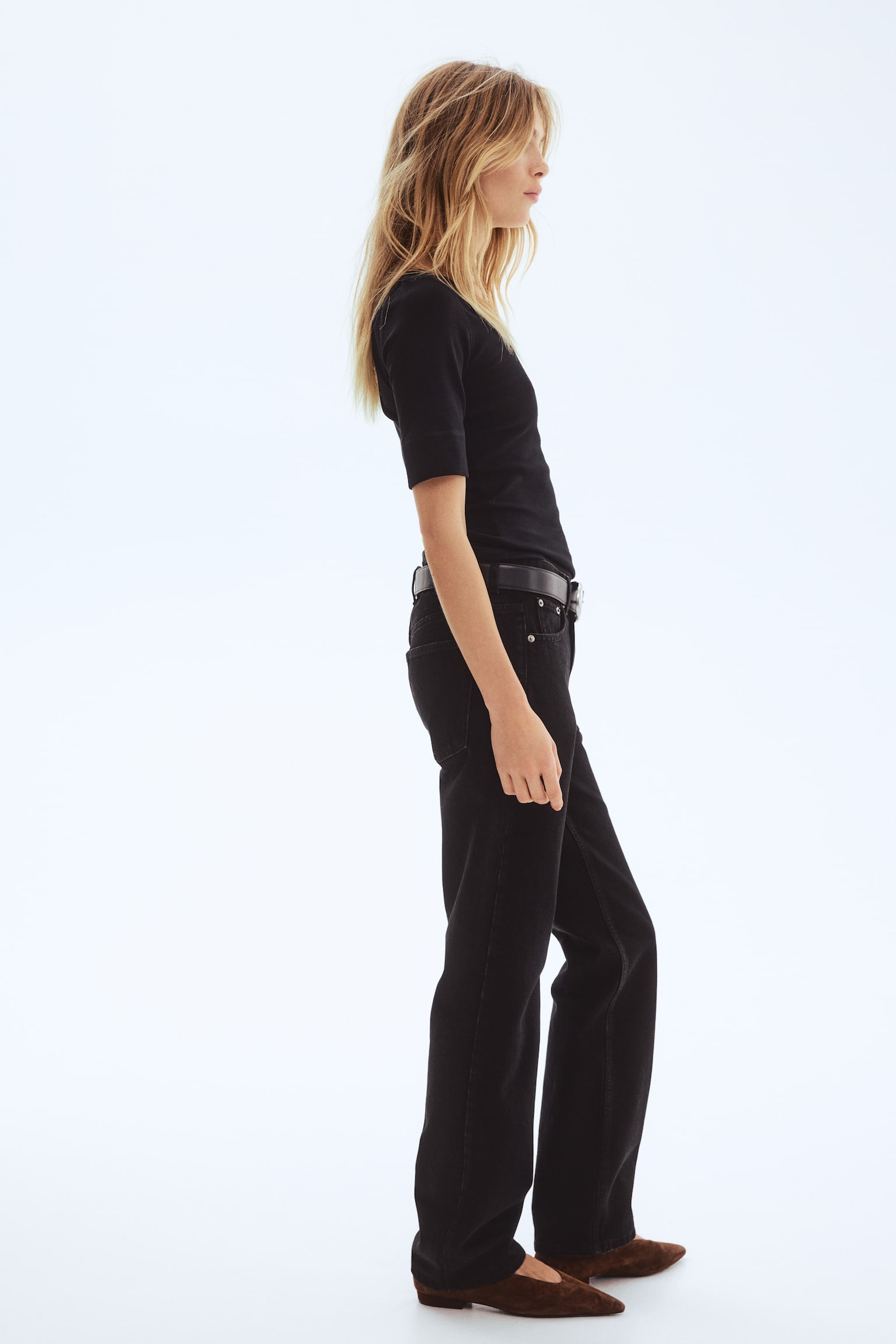 Βαμβακερή ριμπ μπλούζα - Μαύρο/Λευκό/Σκούρο χακί/Σκούρο καφέ - 4