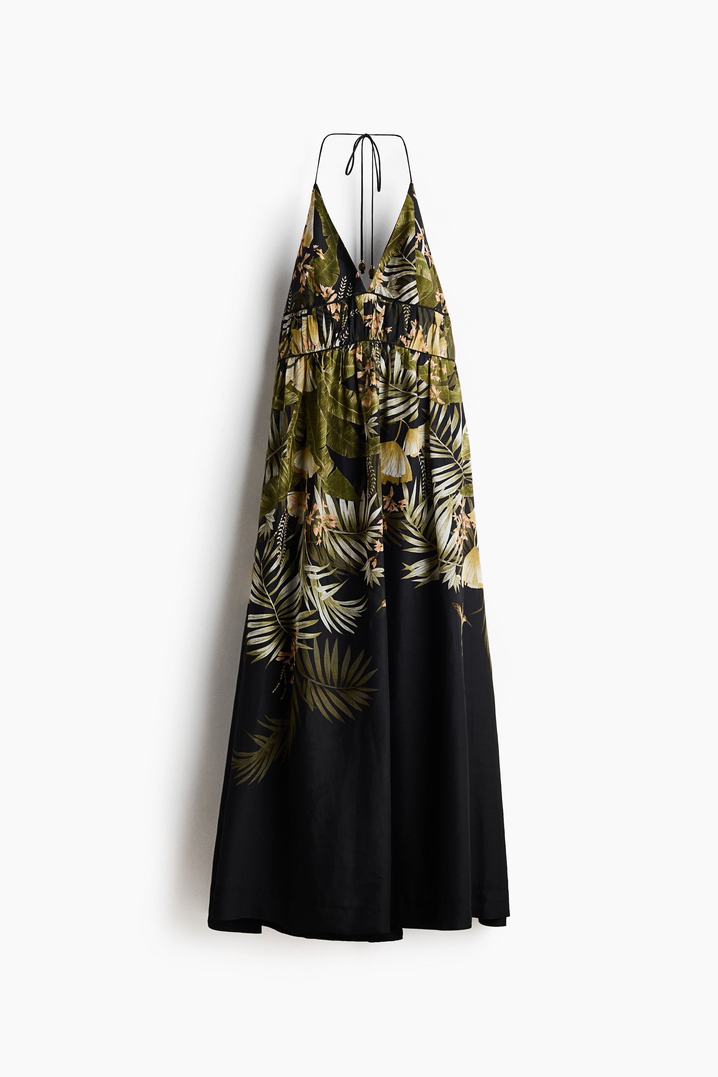 Flared-skirt halterneck dress - Black/Patterned