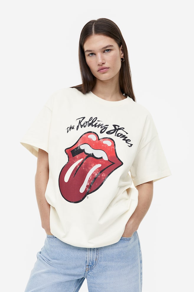 Oversized printed T-shirt - Cream/The Rolling Stones/Light beige/Metallica/Light beige/Nirvana/Light beige/Metallica/dc/dc/dc/dc/dc/dc/dc/dc/dc/dc/dc - 1