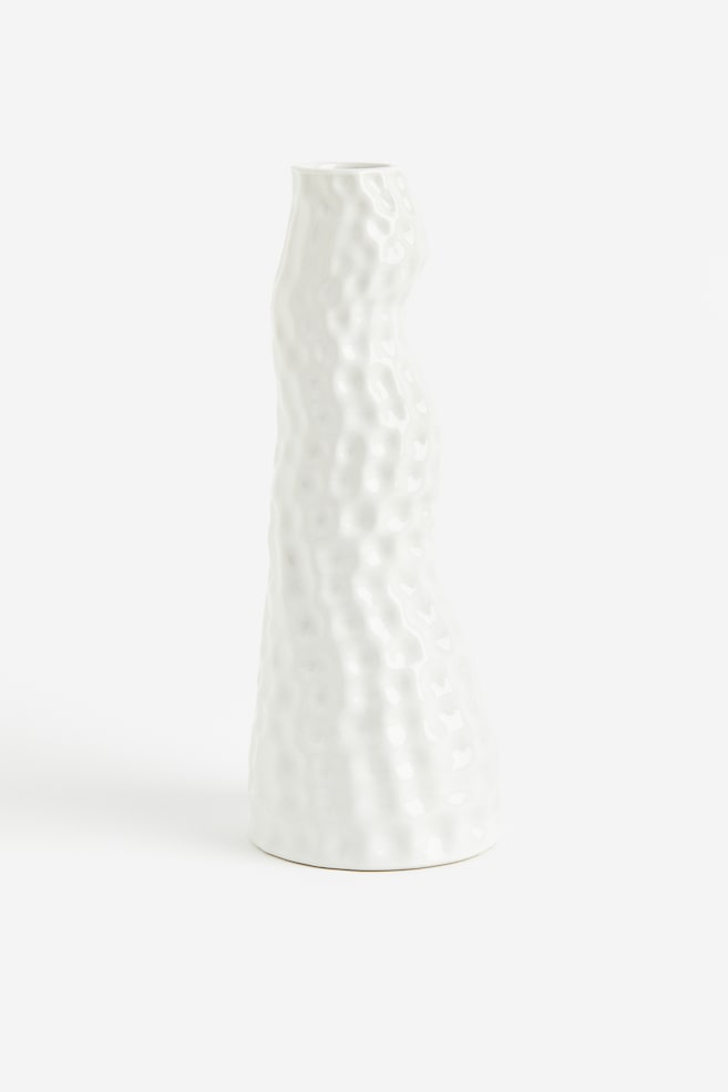 Asymmetrisk vase i stentøj - Hvid - 1