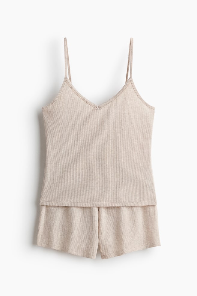Pyjama van pointelletricot - Dusty beige gemêleerd - 1