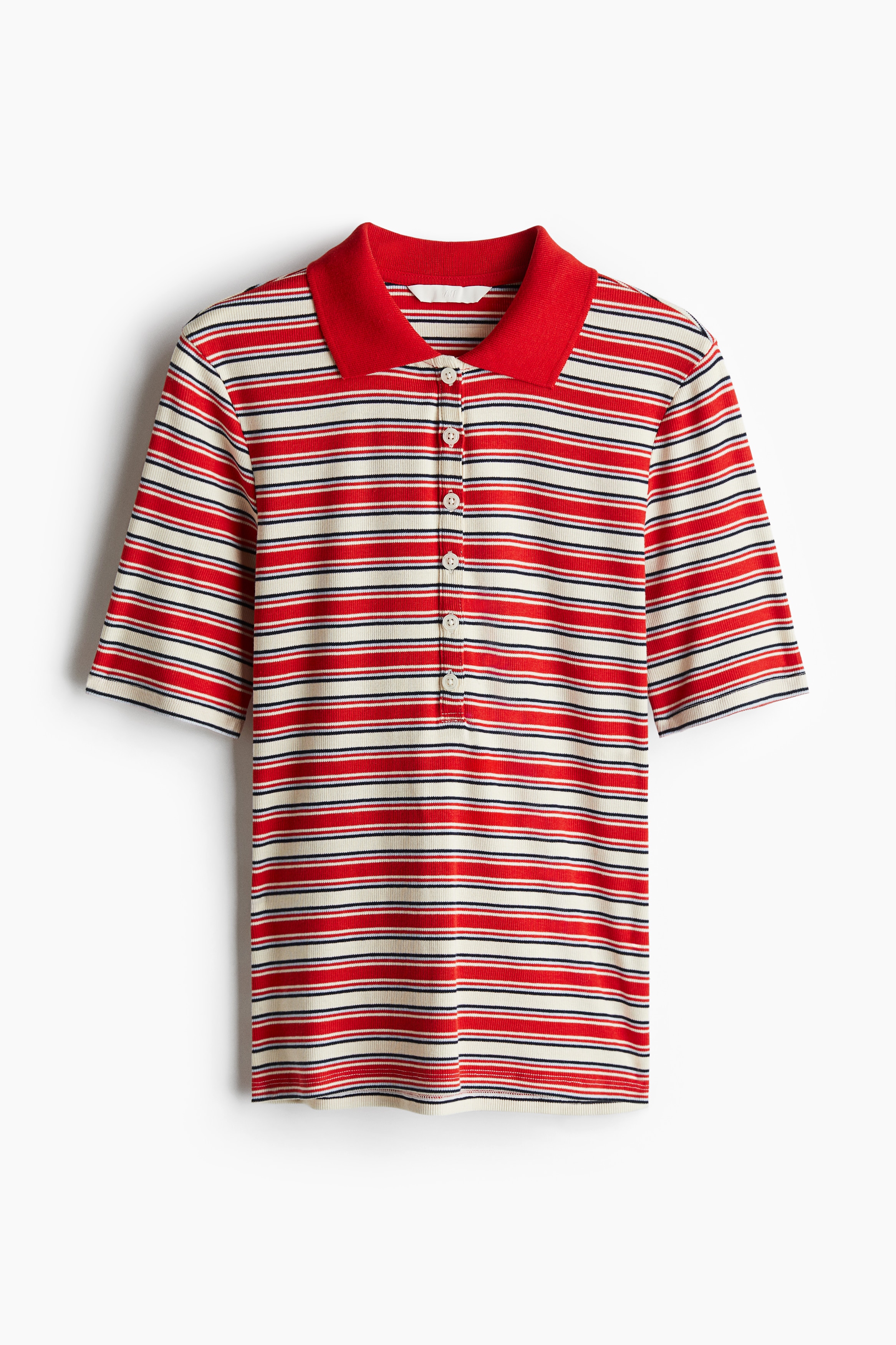 Geripptes Poloshirt - Rot/Gestreift/Knallrot/Cremefarben/Gestreift