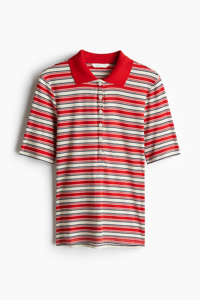 Ribbed Polo Shirt - Red/striped/Bright red/Cream/striped - 1