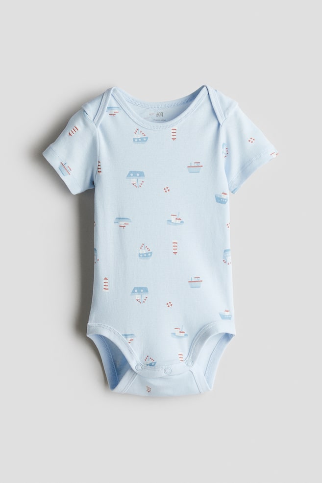 Printed envelope-neck bodysuit - Light blue/Boats/White/Floral - 1