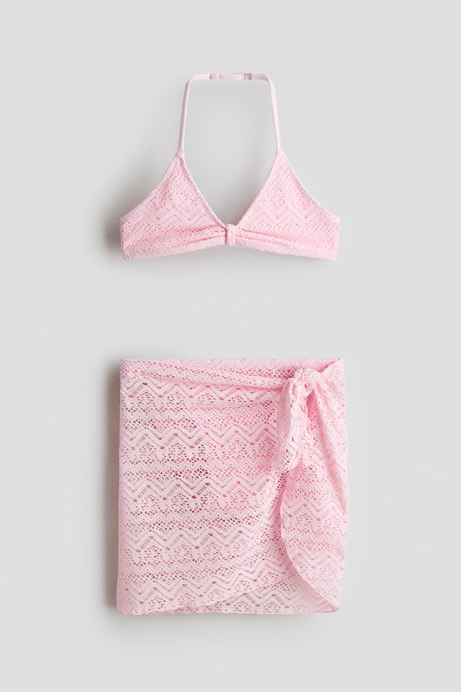 3-piece crochet-look swim set - Light pink/White/Light blue - 1