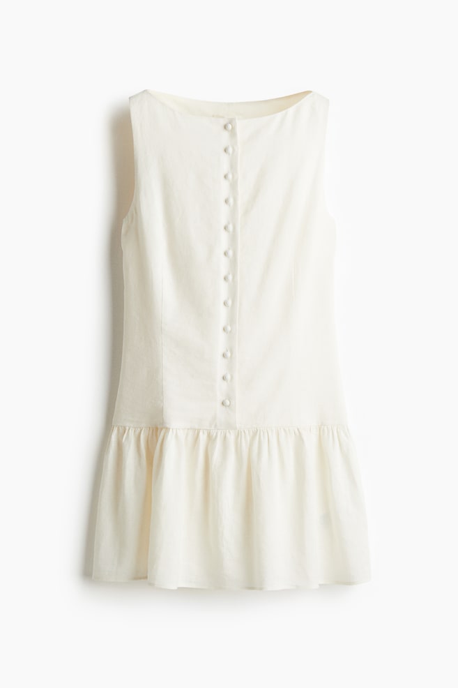 Kleid aus Leinenmix - Cremefarben/Schwarz - 1