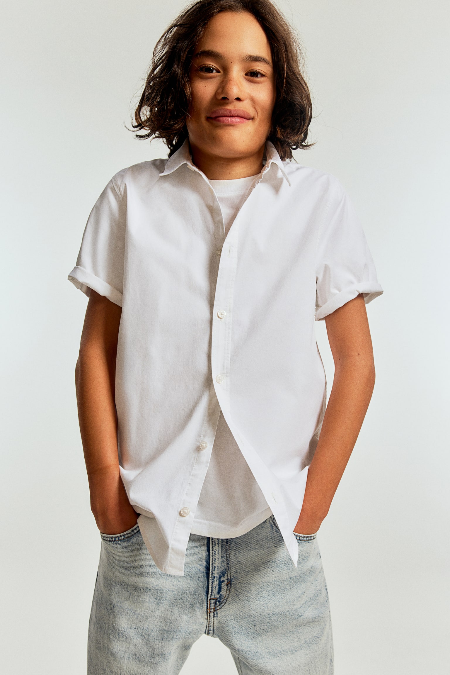 Short-sleeved cotton shirt - White - 5