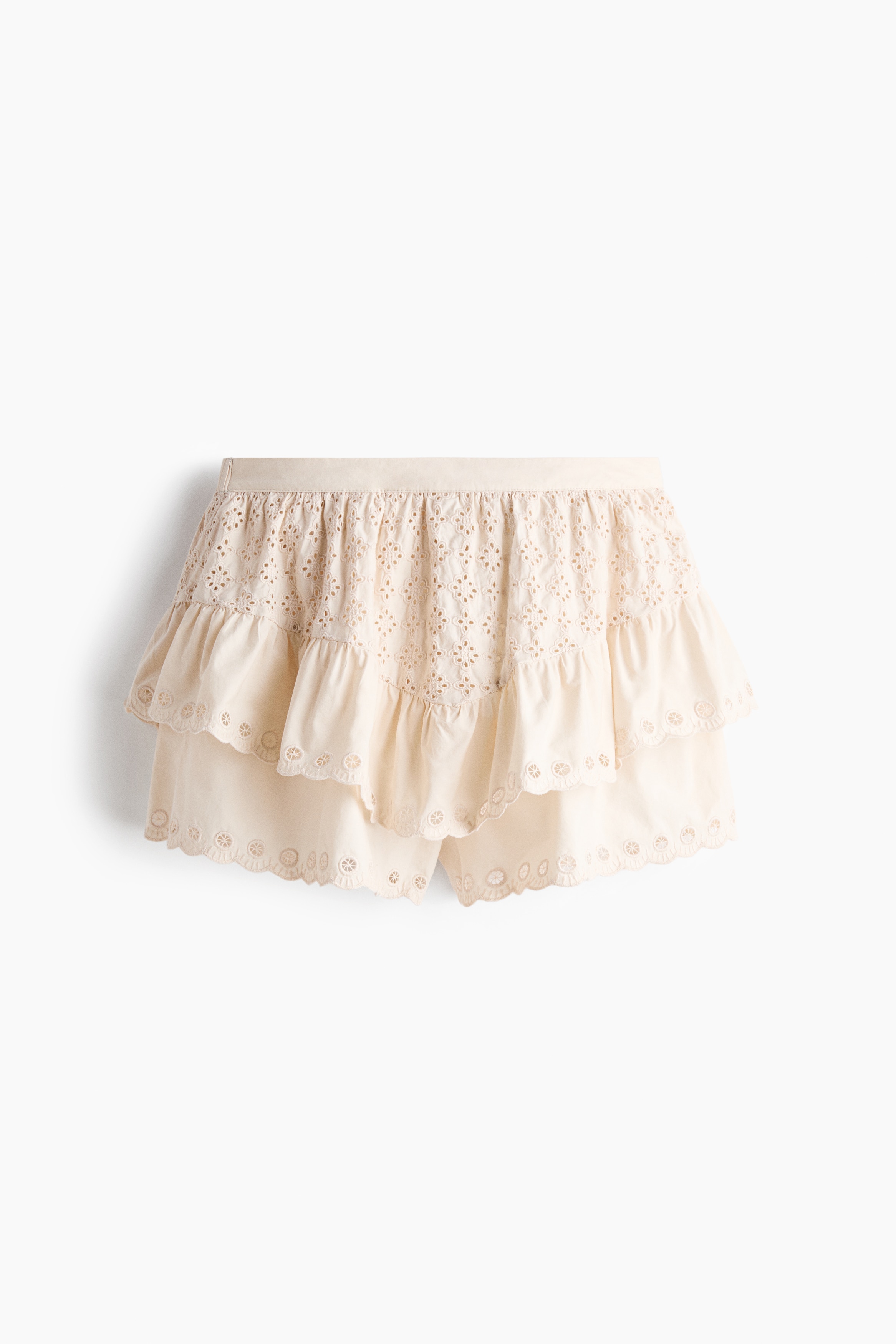 Calções em algodão com bordado inglês - Creme
