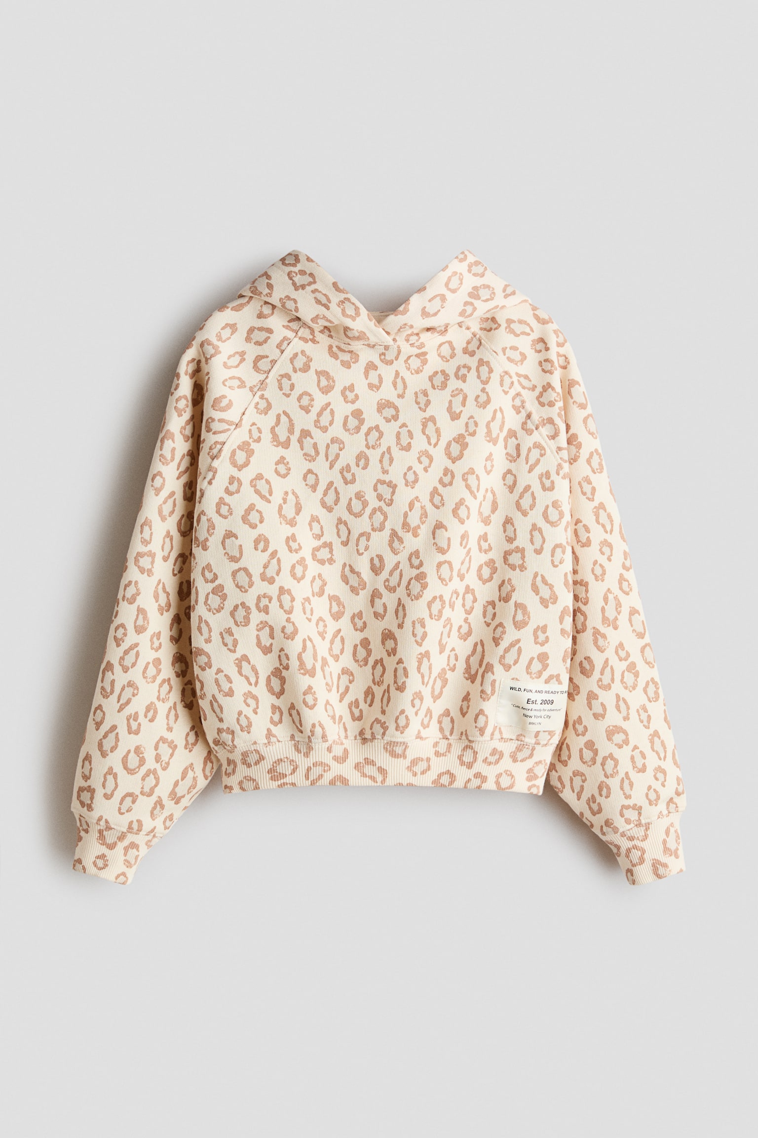 Felpa fantasia oversize con cappuccio - Beige chiaro/leopardato