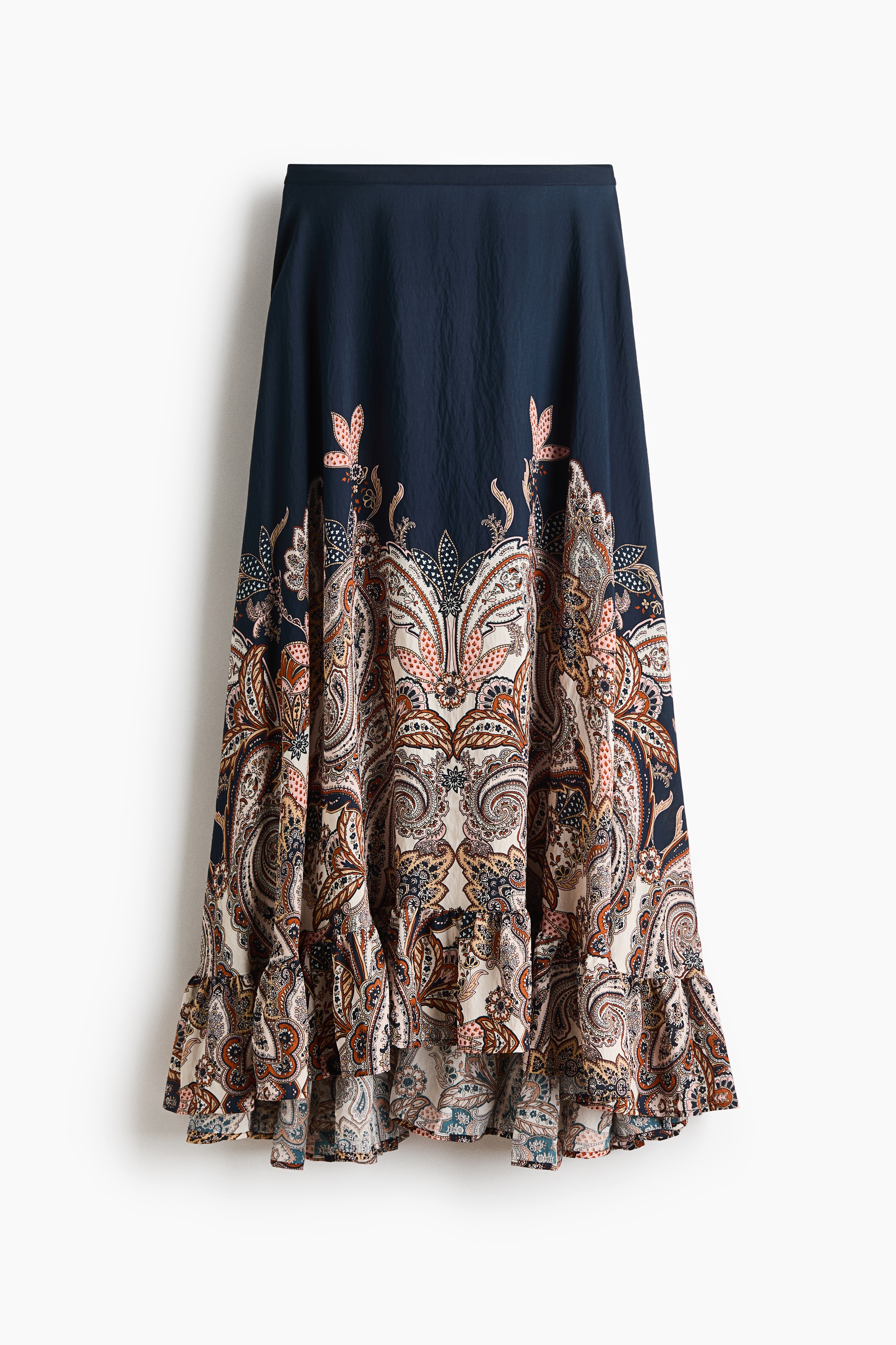Frill-trimmed maxi skirt - Dark blue/Paisley pattern