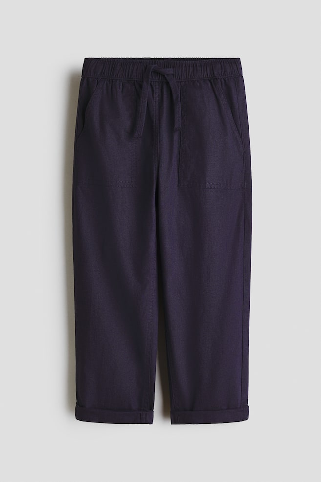 Linen-Blend Pants - Navy blue/Light beige - 1