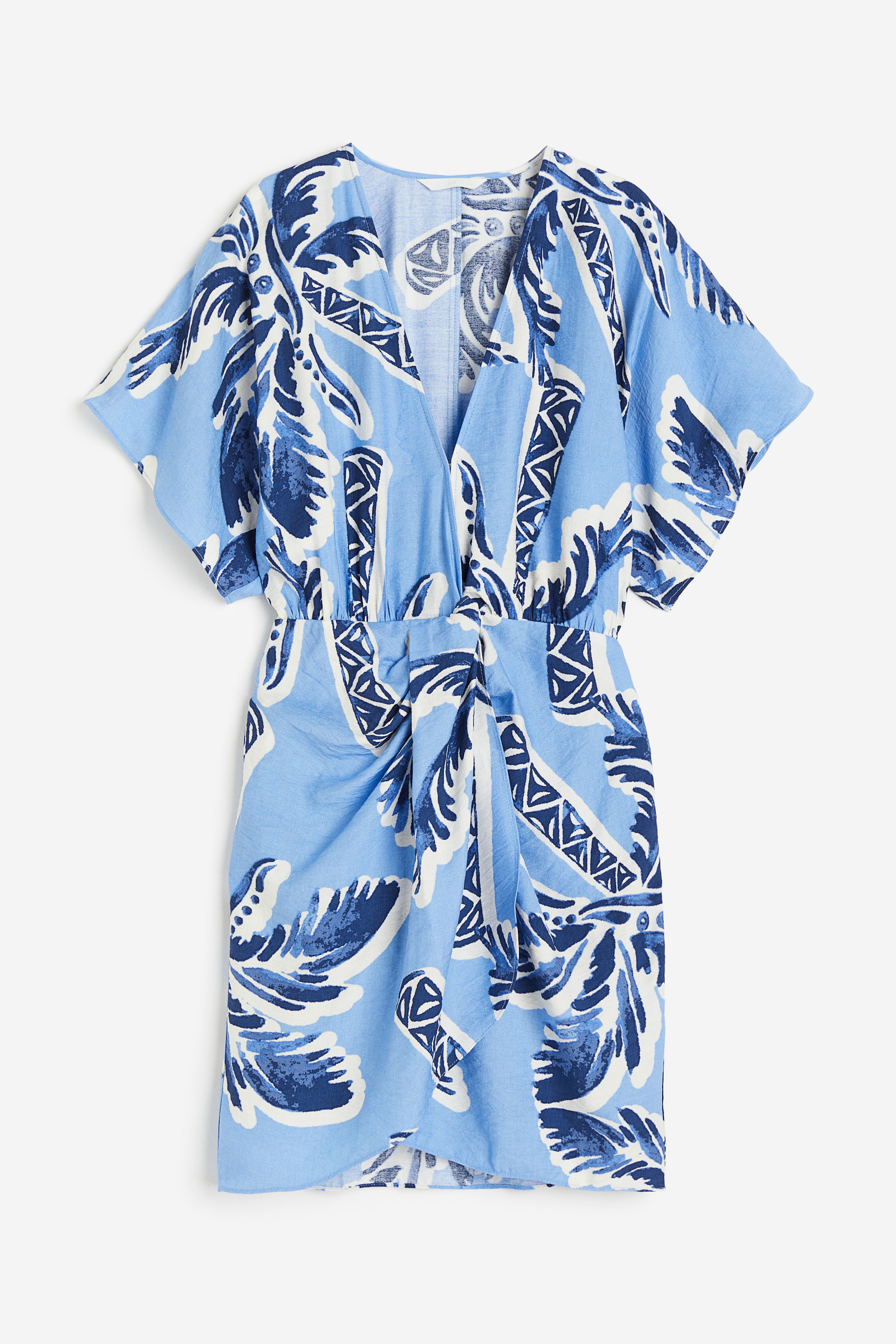 V neck dress Light blue Palm trees Ladies H M GB