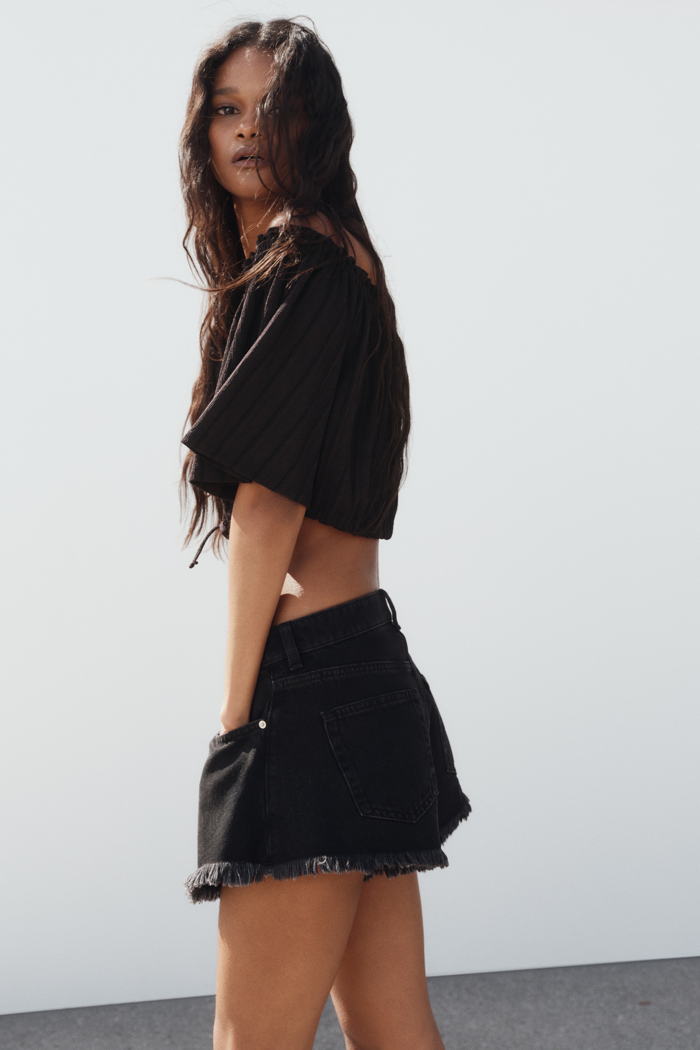 Omuzları Açık Krinkle Üst - Krem/Çizgili - KADIN | H&M TR
