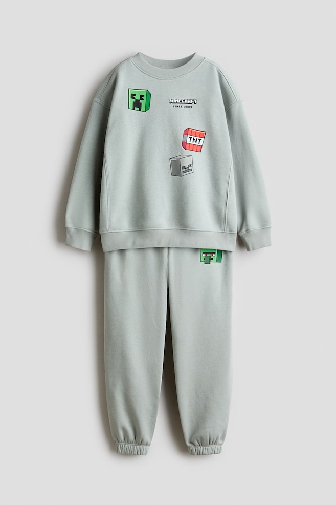 2-piece printed sweatshirt set - Dusty turquoise/Minecraft/Red/Cars - 1