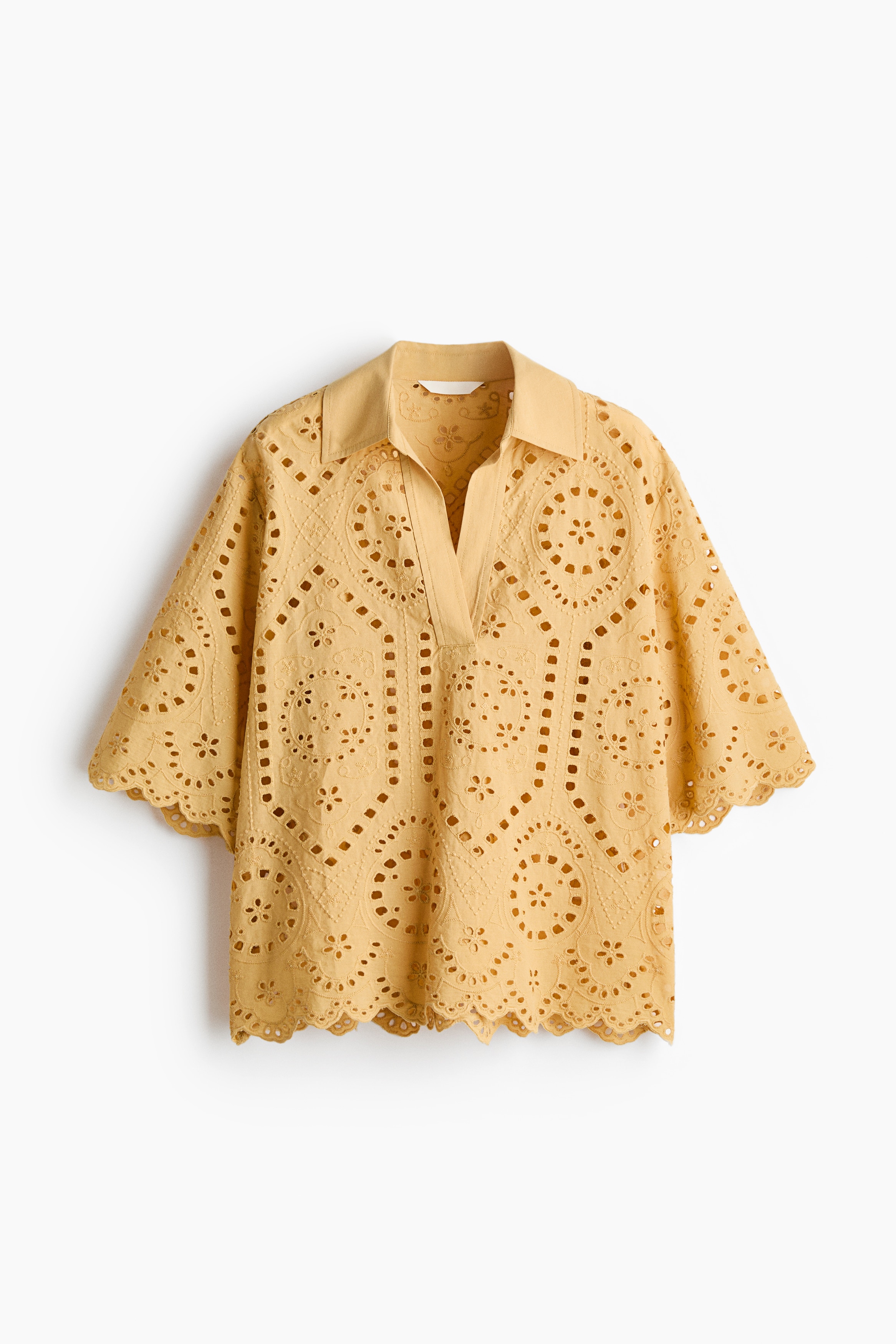 Camisa en bordado inglés de algodón - Amarillo tenue/Verde/Blanco