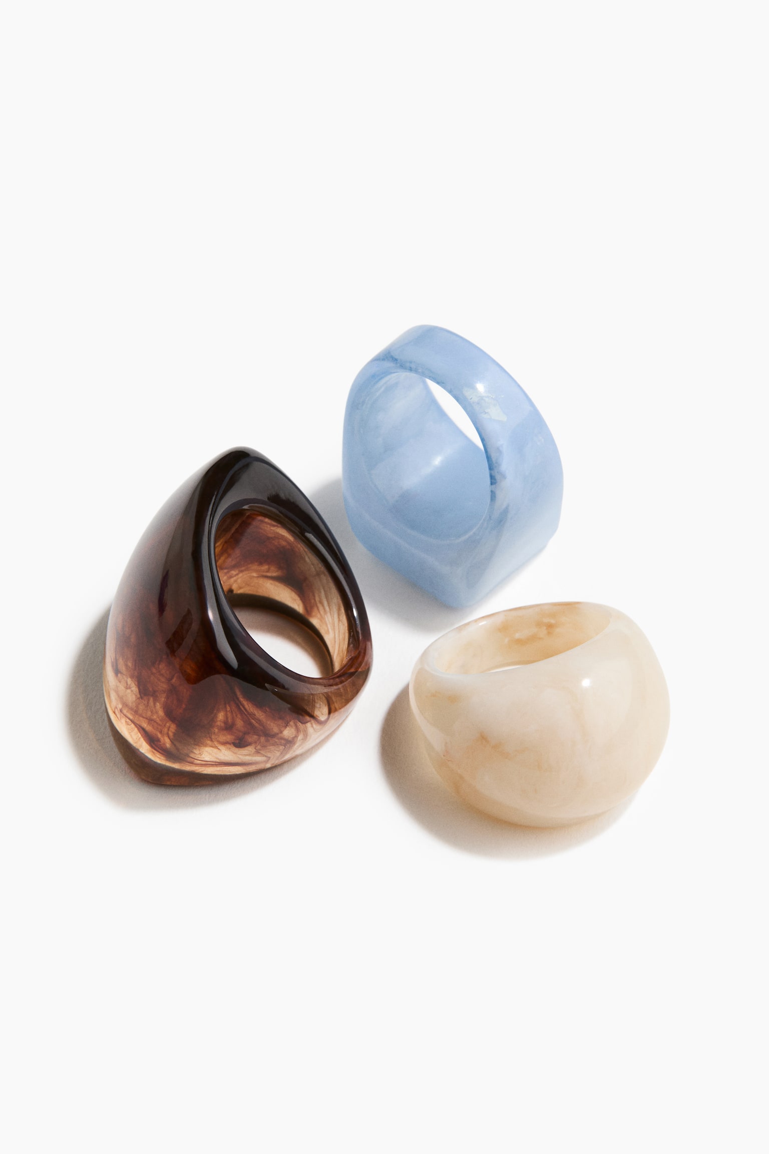 3-pack chunky rings - Brown/Light blue - 2