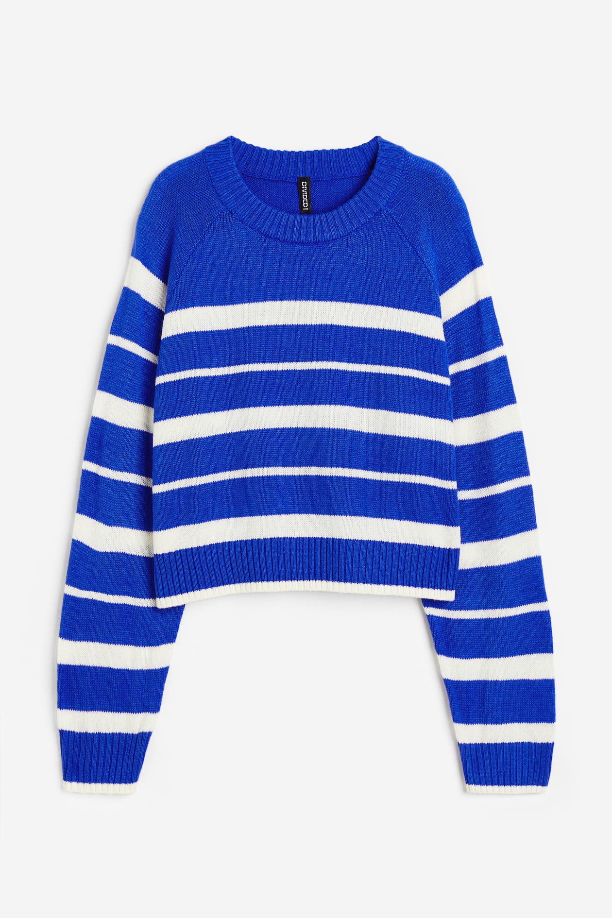 Short Sweater - Round Neck - Long sleeve - Bright blue/striped - Ladies ...