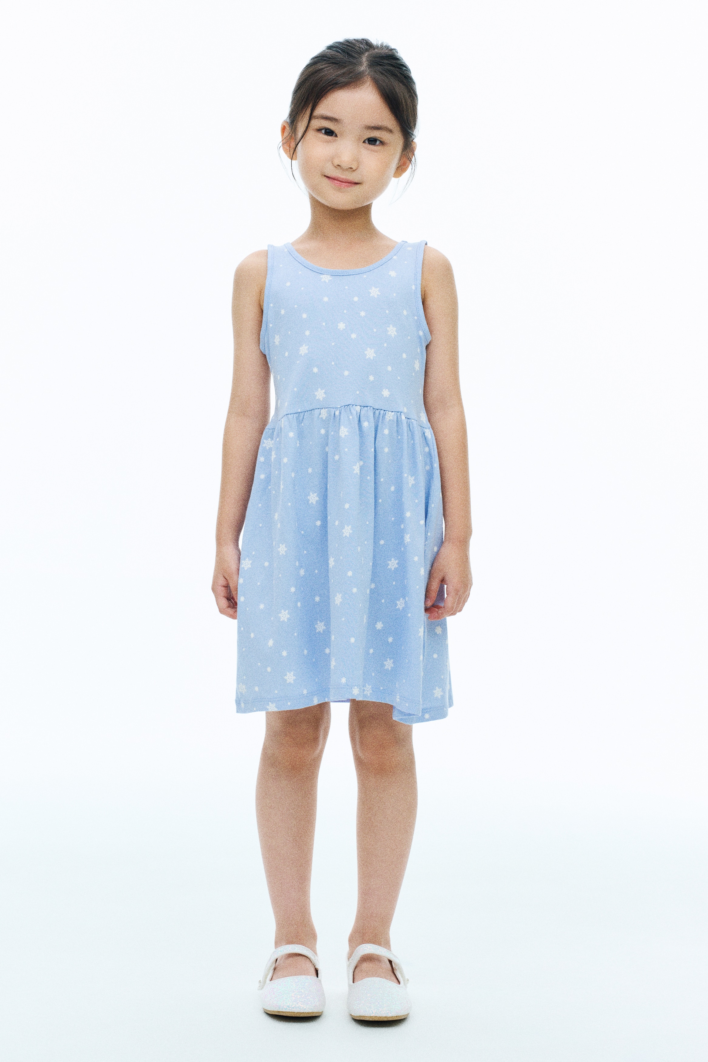 Váy cotton in hình - Màu xanh dương nhạt/Bông tuyết/Màu hồng nhạt/Trái tim/Màu be nhạt/Ngôi sao/Màu tím nhạt/Ngôi sao