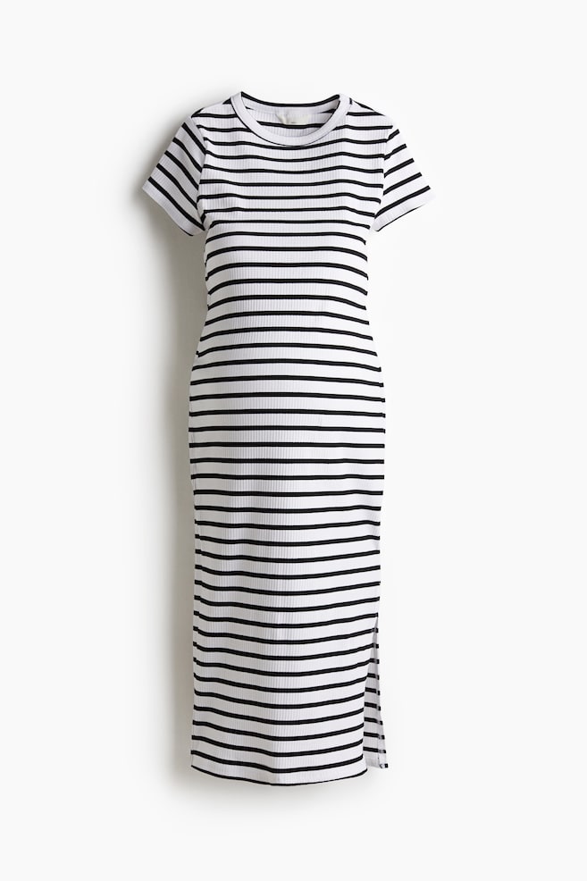 MAMA Ribbed T-Shirt Dress - White/Black striped - 1
