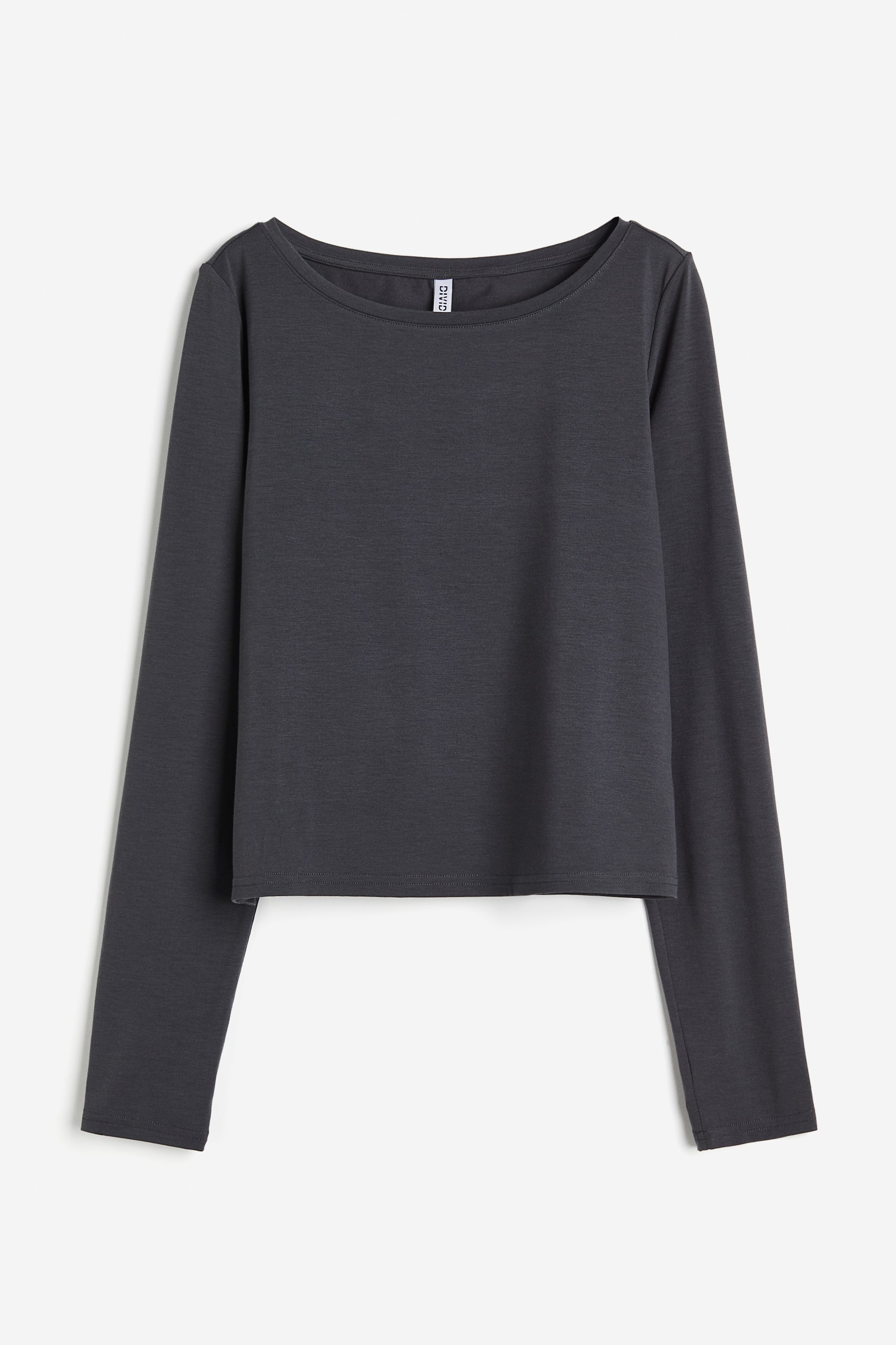 Sheer Boat-neck Top - Boat Neck - Long sleeve - Dark gray - Ladies | H&M US