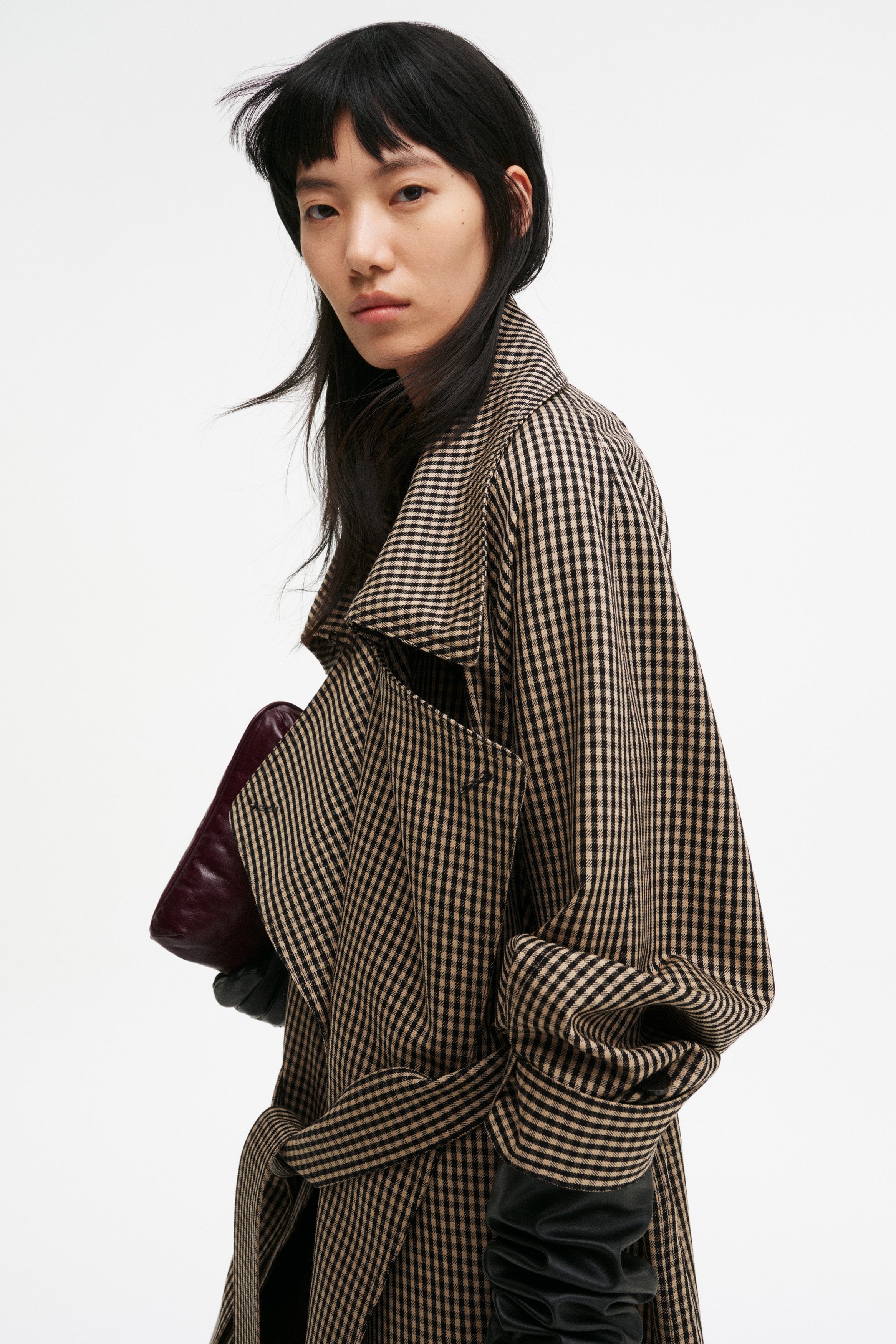 Women's Black/gingham Long Wool Coat | H&M US