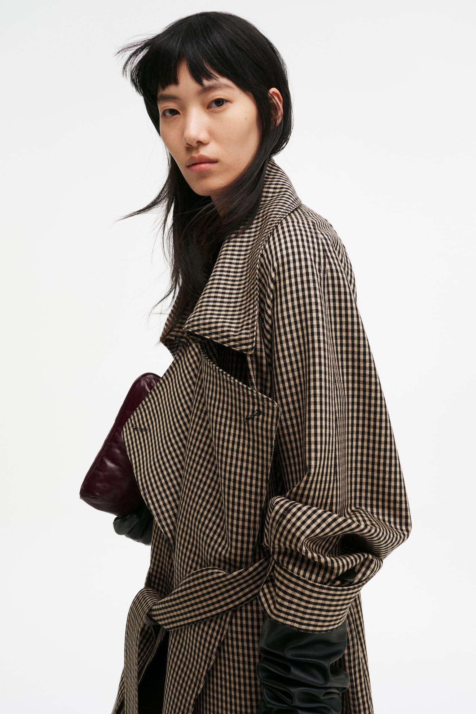Abrigo largo de lana - Negro/Cuadros Gingham - 6