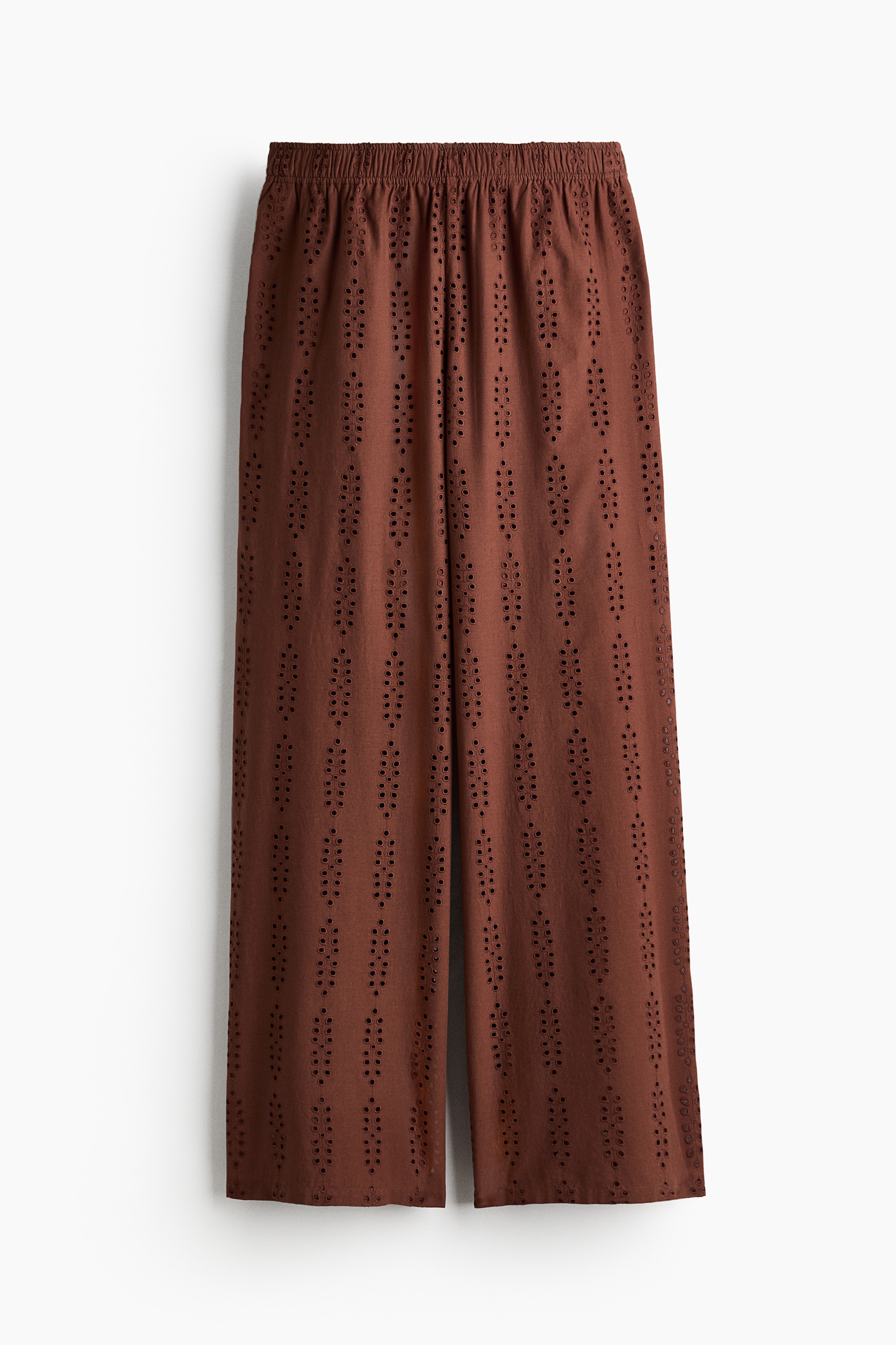 Wide broderie anglaise trousers - Brown/Coral