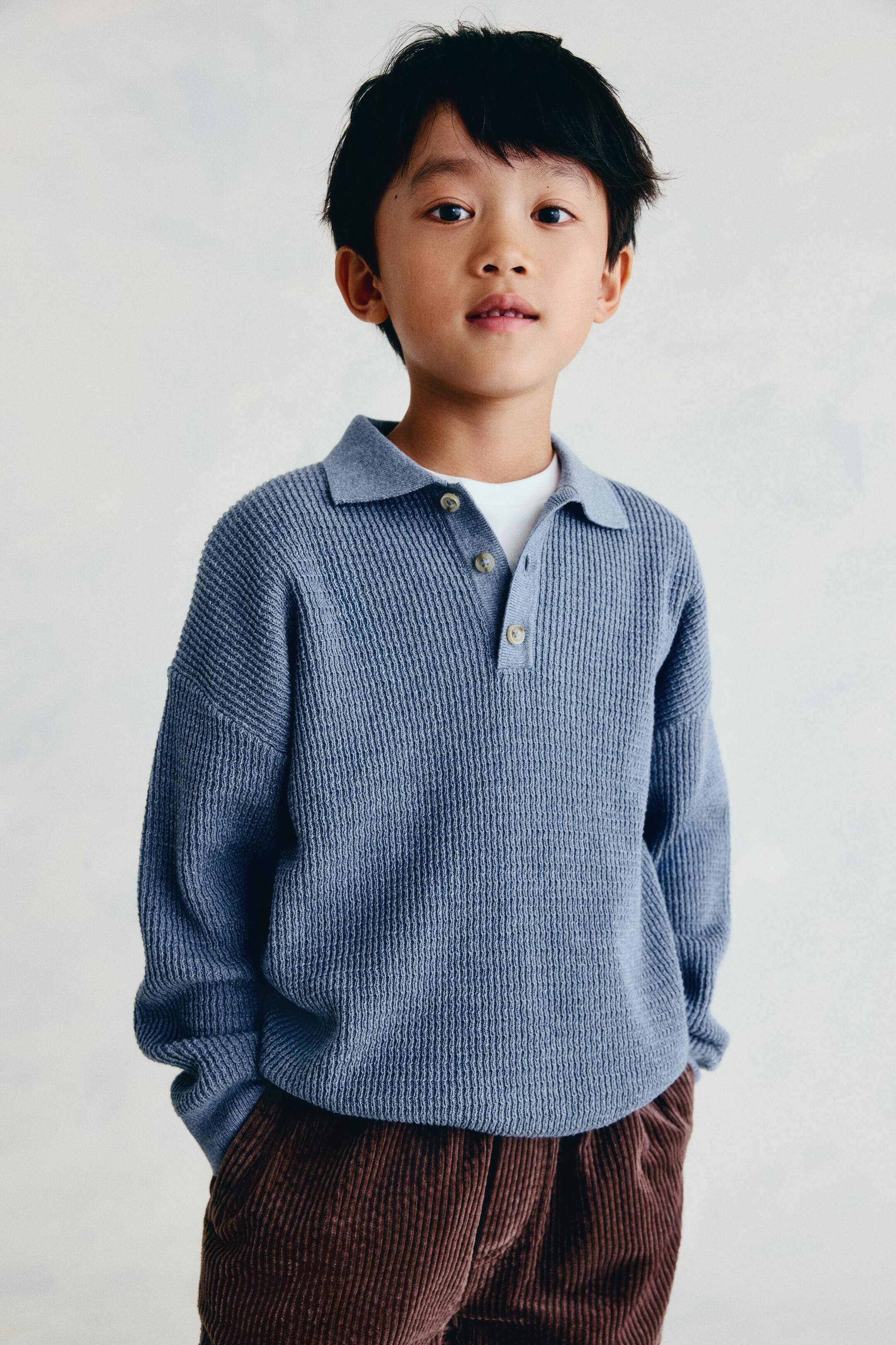 View larger image: Loose-Fit Cotton Polo Sweater - Light dusty blue - Kids | H&M US 1